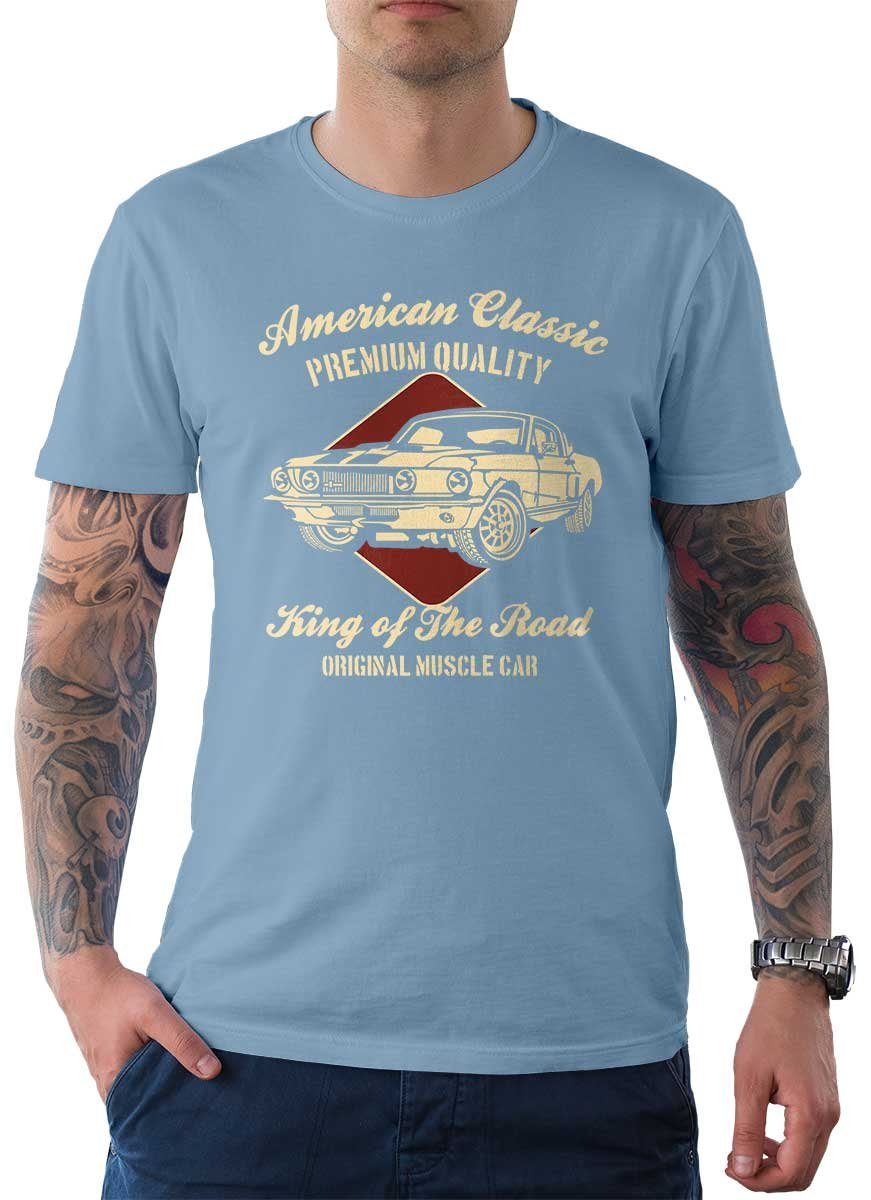 Motiv T-Shirt Wheels American T-Shirt Tee mit Classics / Herren Auto Rebel Hellblau Car US-Car On