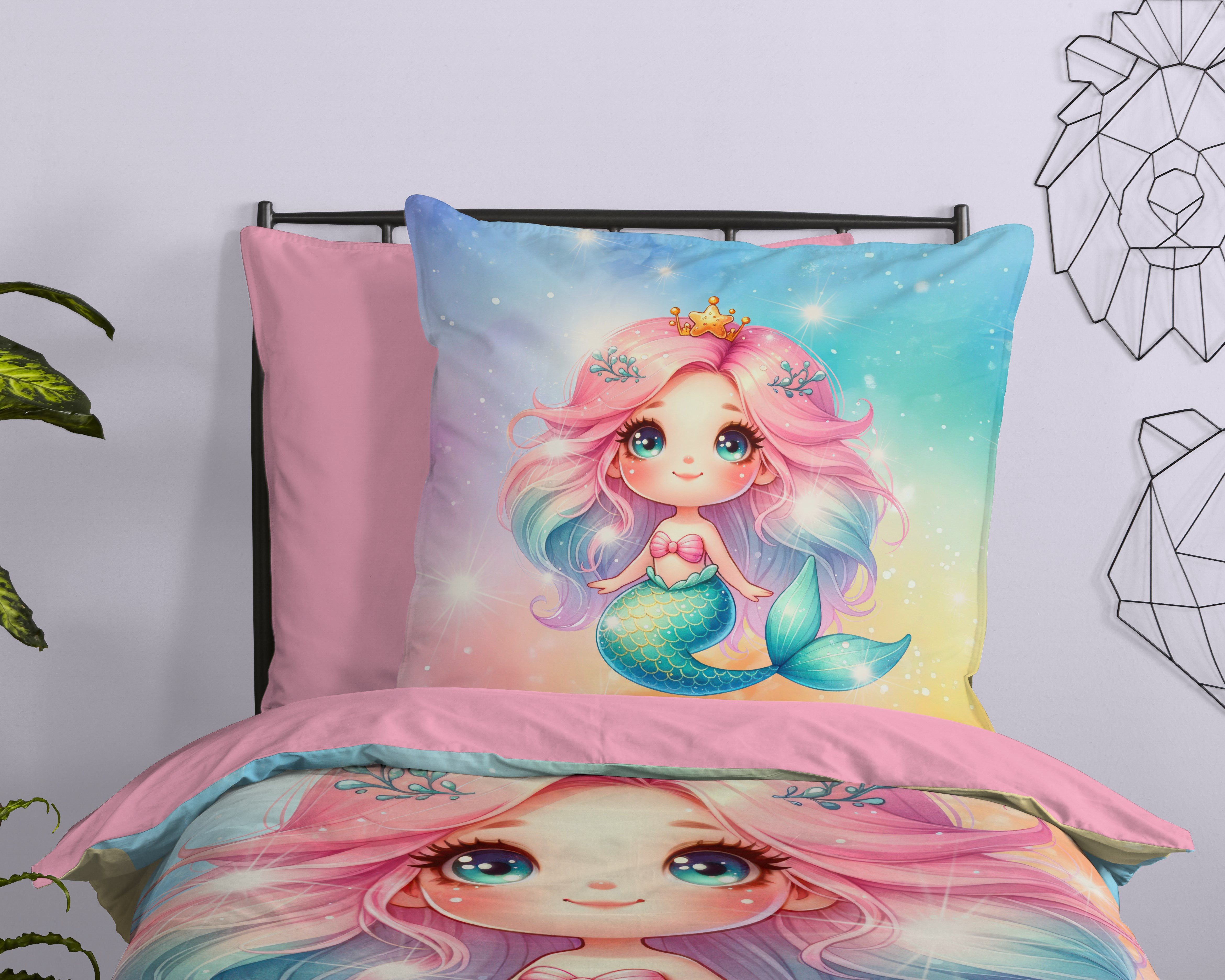 PURE luxury collection Kinderbettwäsche Zia, Microfaser, 2 teilig, Mikrofaser, 135x200, 2 Teilig, Wendeoptik, Mädchen, Meerjungfrau – Bild 3 von 5