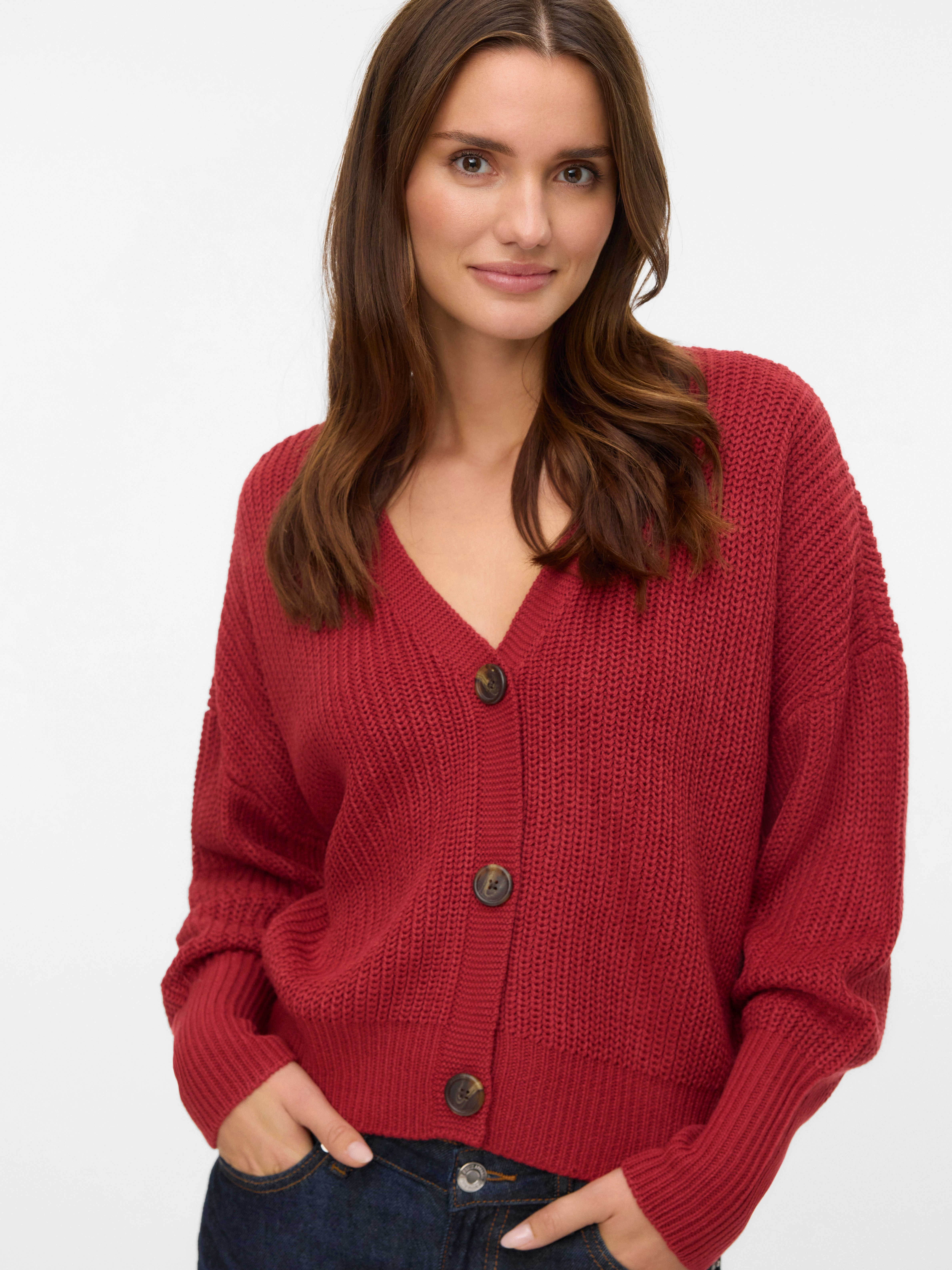 Vero Moda Strickjacke VMLEA LS V-NECK CUFF CARDIGAN NOOS Kunstfaser, regular fit