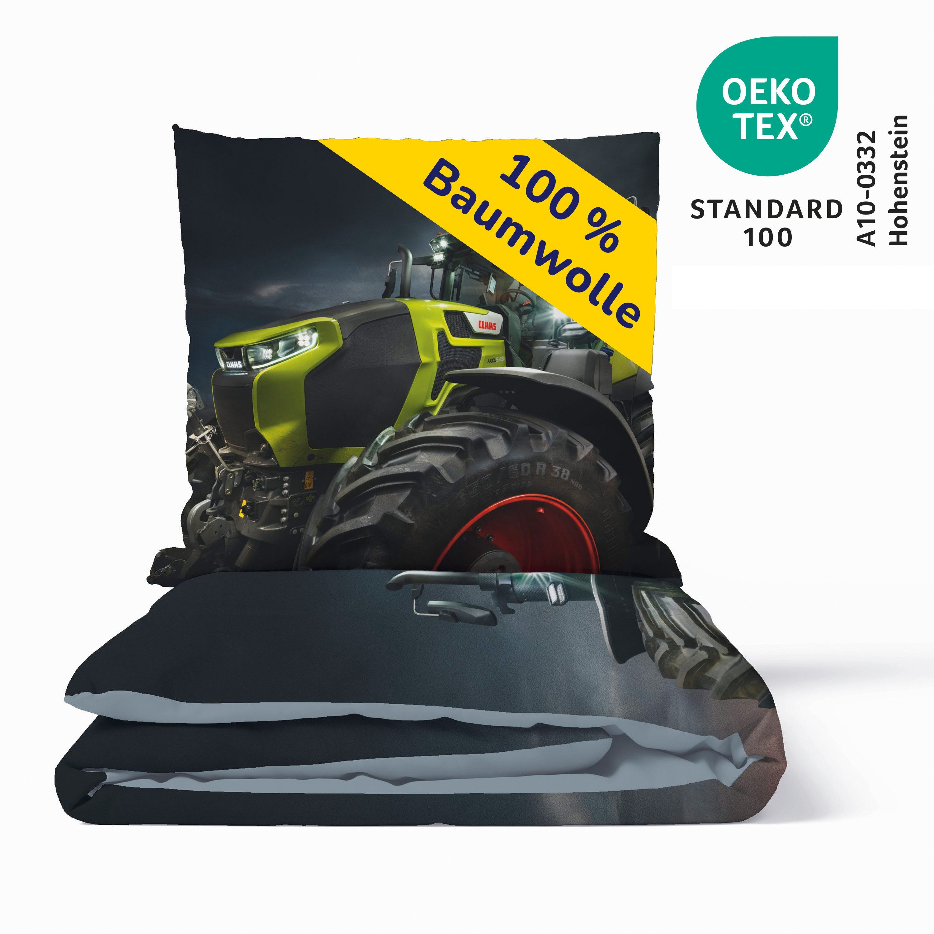 Träumschön Jugendbettwäsche CLAAS Premium Baumwolle 135x200 cm, Axion Traktoren, Baumwolle, 2 teilig, mit Reißverschluss, luftig und leichte Sommerbettwäsche von CLAAS