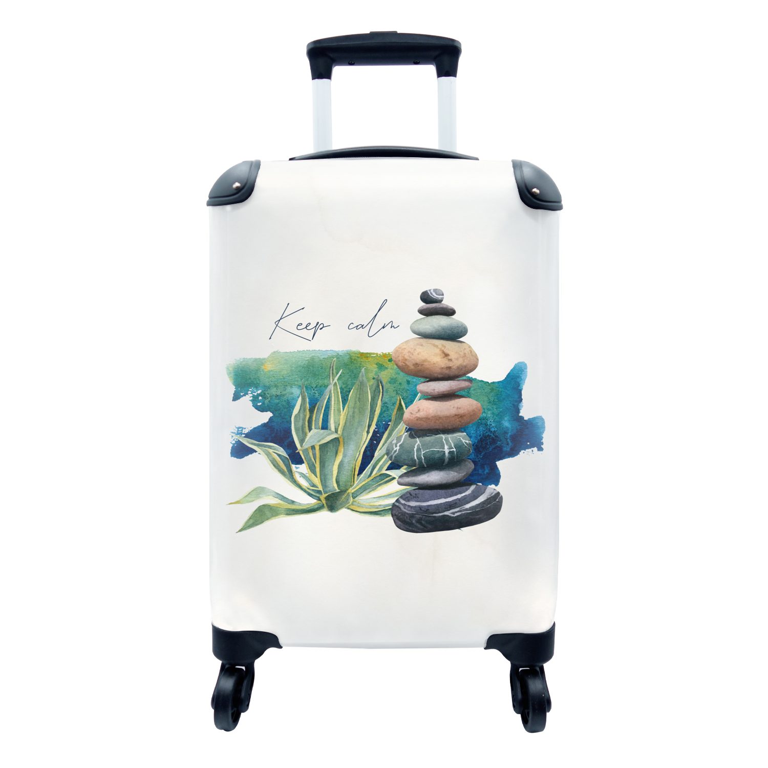 Handgepäckkoffer Pflanze mit Meer, Rollen, Reisekoffer Handgepäck Reisetasche Trolley, - rollen, Steine Ferien, - 4 MuchoWow für