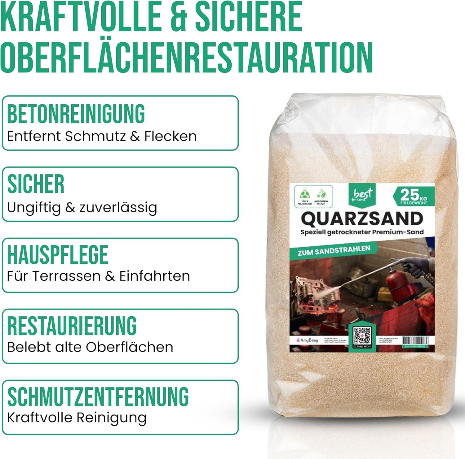 Best for Home Sand Sandstrahlsand 25 kg – Hochwertiger Quarzsand für effektive Reinigung