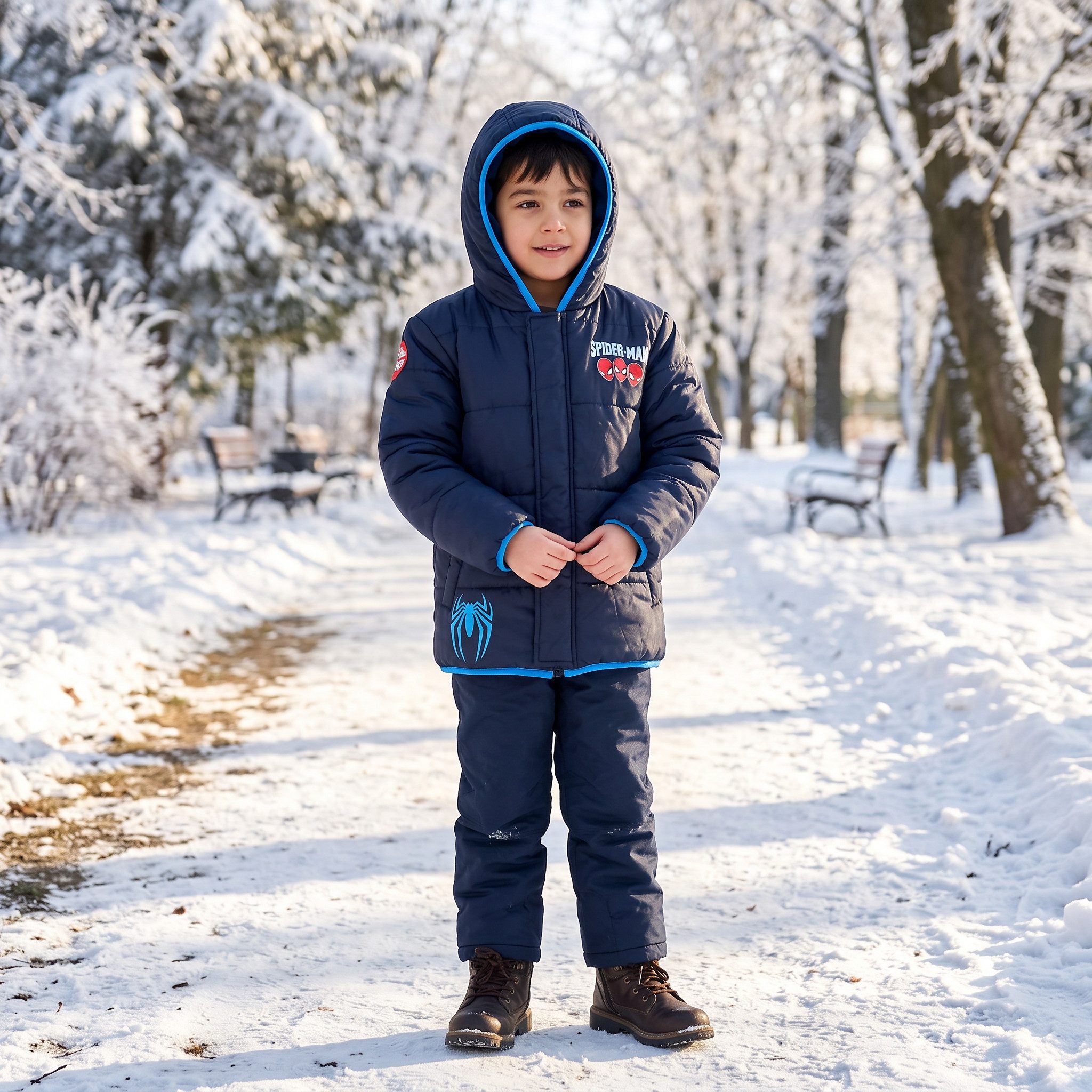 MARVEL Winterjacke Marvel Spiderman Kinder Winterjacke Jungen Jacke mit Kapuze – Bild 4 von 5