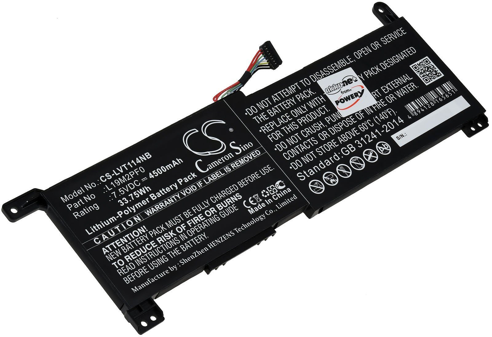 Powery Akku für Lenovo Ideapad Slim 1-14AST-05 Laptop-Akku 4500 mAh (7.5 V)