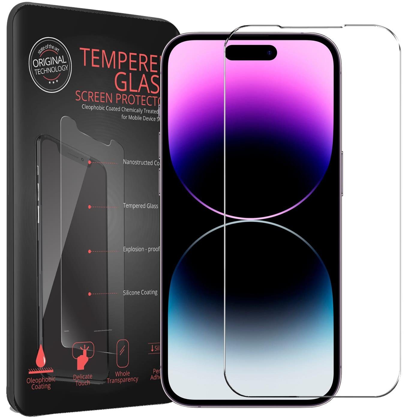 CoolGadget Schutzfolie Panzerfolie für Apple iPhone 14 Pro, (9H Härtegrad, 2x Schutzglas, 1xReinigungset), Displayfolie Panzer Schutzfolie 2 Stück für iPhone 14 Pro Glas Folie