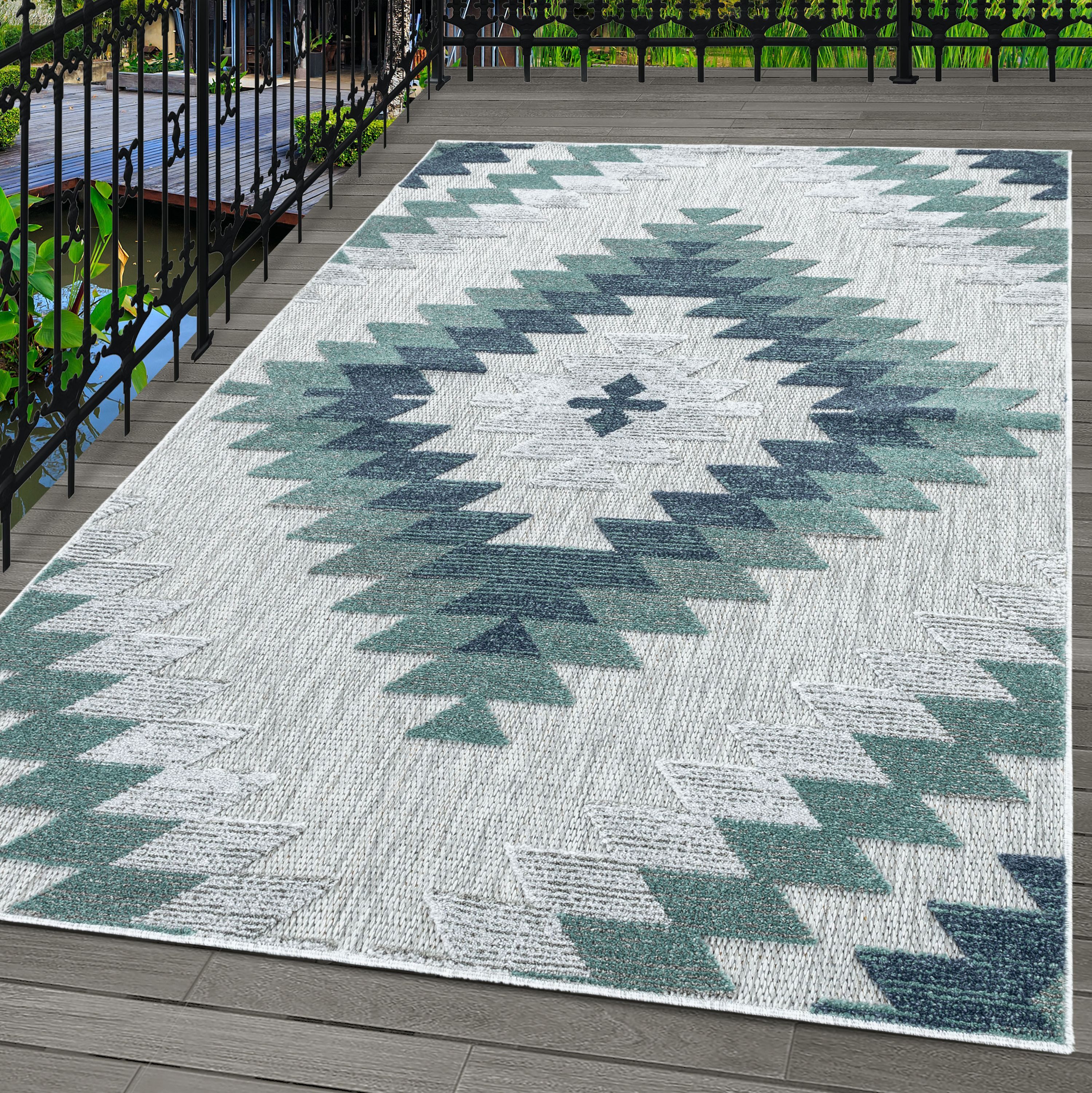 Outdoorteppich Geometrisch Design, Carpettex, Läufer, Höhe: 10 mm, Outdoor Teppich Blau 3D Geometrisch Design für Küchen Balkon Terrasse