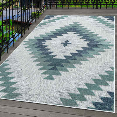 Outdoorteppich Geometrisch Design, Carpettex, Доріжка, Höhe: 10 mm, Outdoor Teppich Blau 3D Geometrisch Design für Küchen Balkon Terrasse