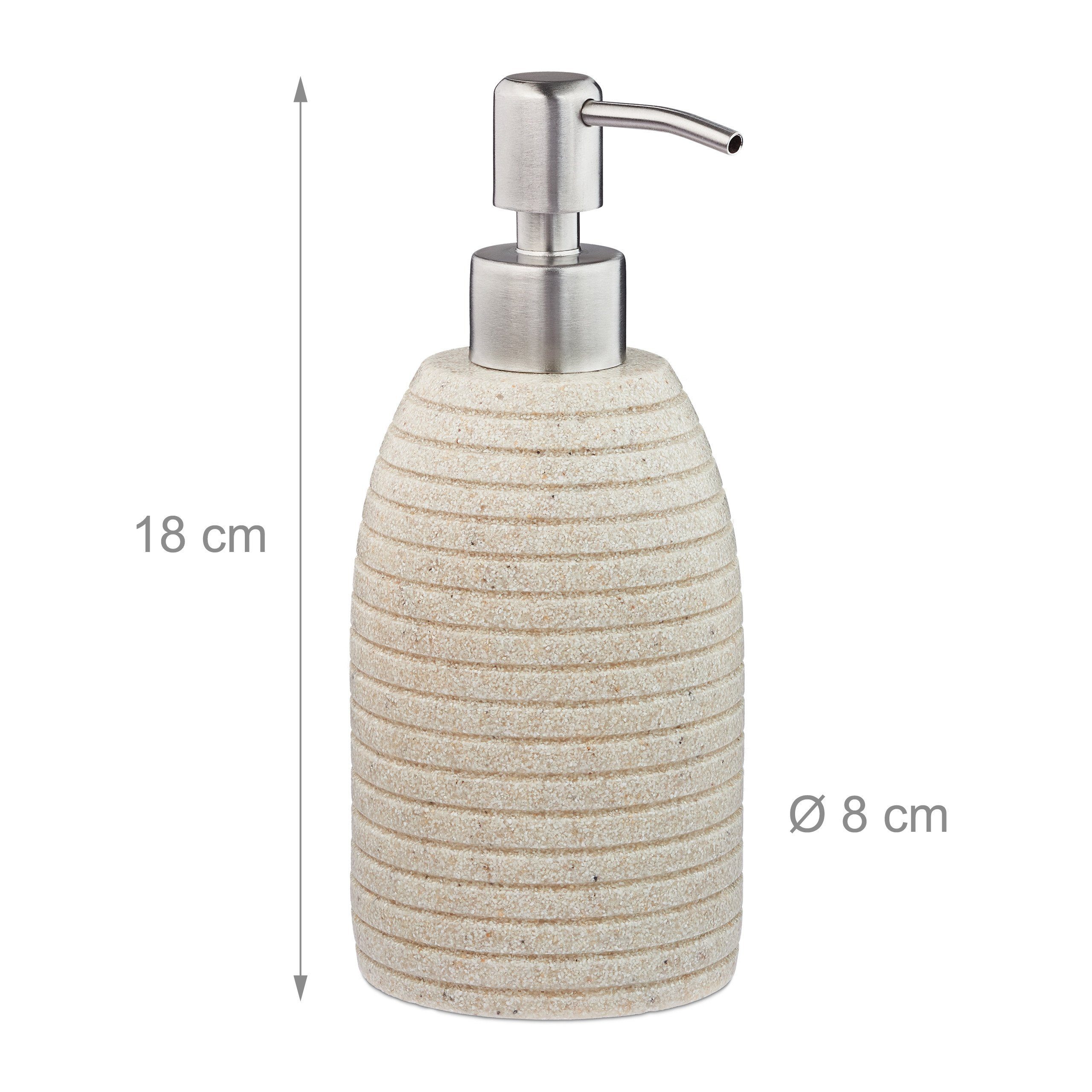 relaxdays Seifenspender Edelstahlpumpe Rillen, (1-tlg), Sand – Bild 4 von 5