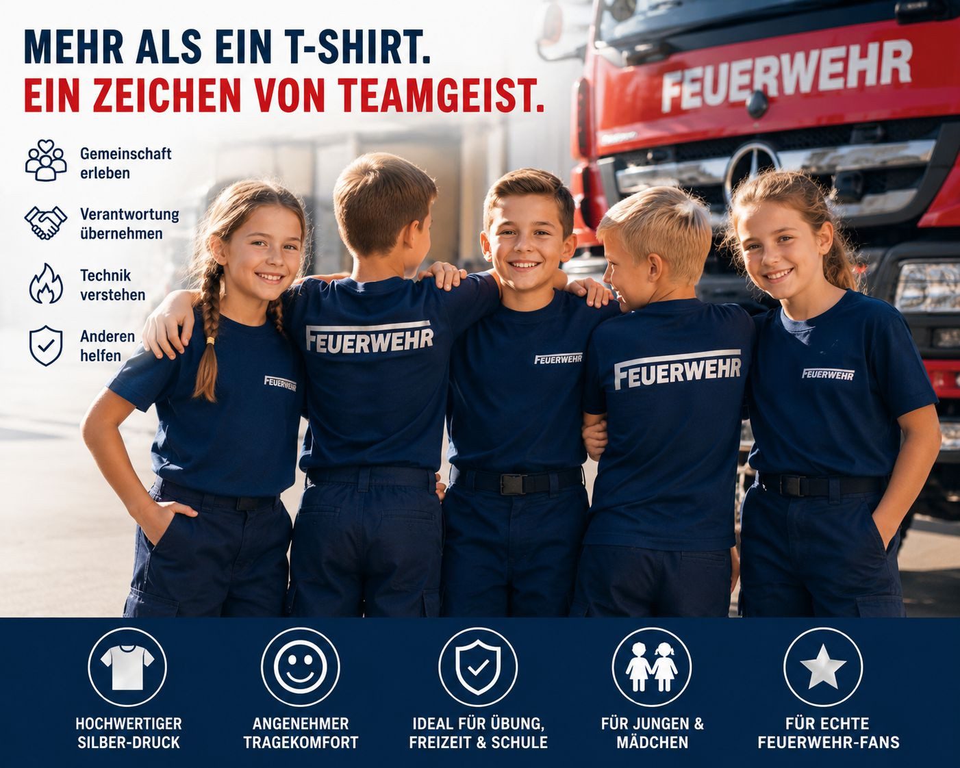 coole-fun-t-shirts Print-Shirt Kinder Feuerwehr T-Shirt Dunkelblau Silber Jugendfeuerwehr Jungen + Mädchen Feuerwehr -T-Shirt Jugendfeuerwehr dunkelblau
