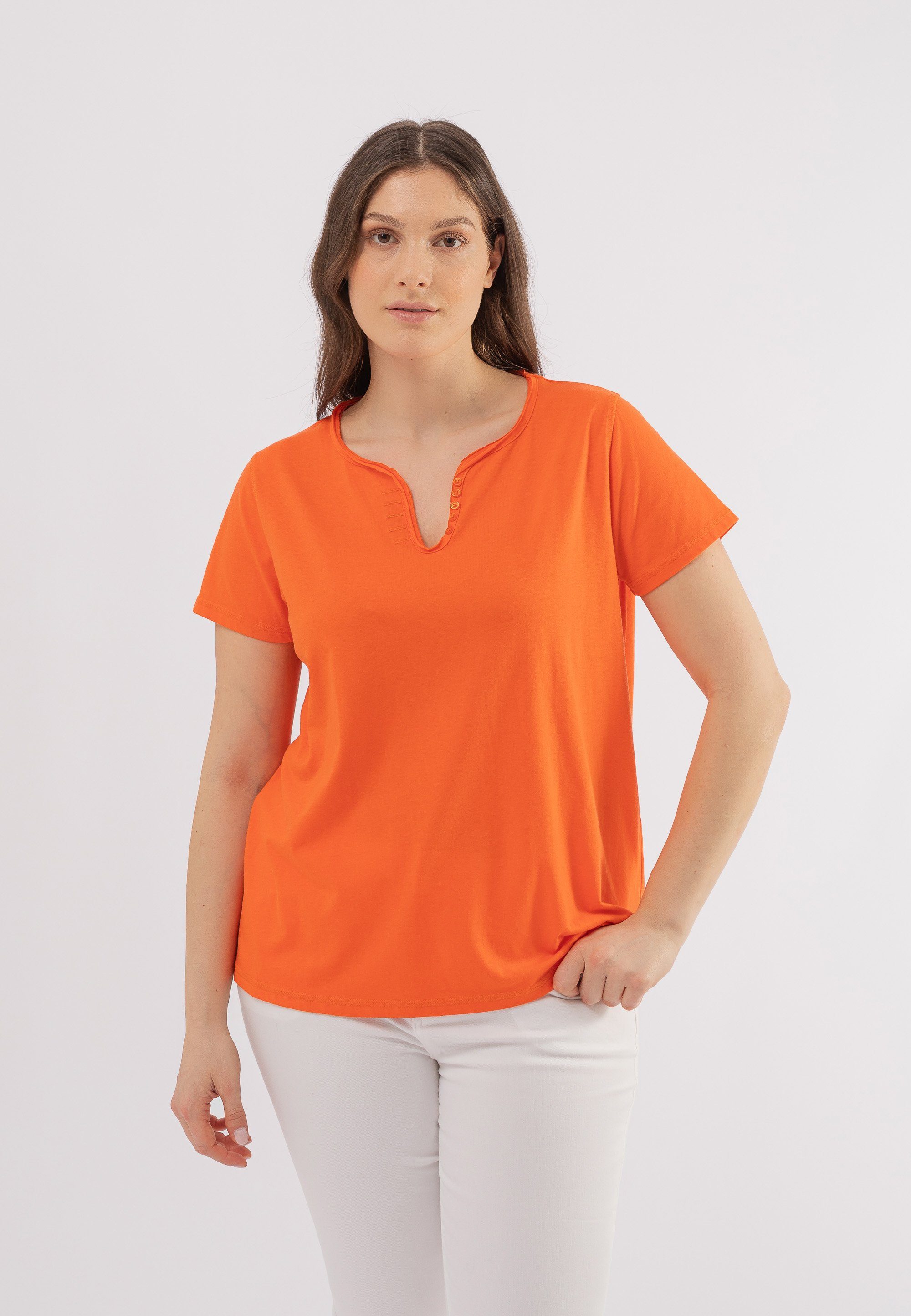 October T-Shirt mit dekorativen Knöpfen orange