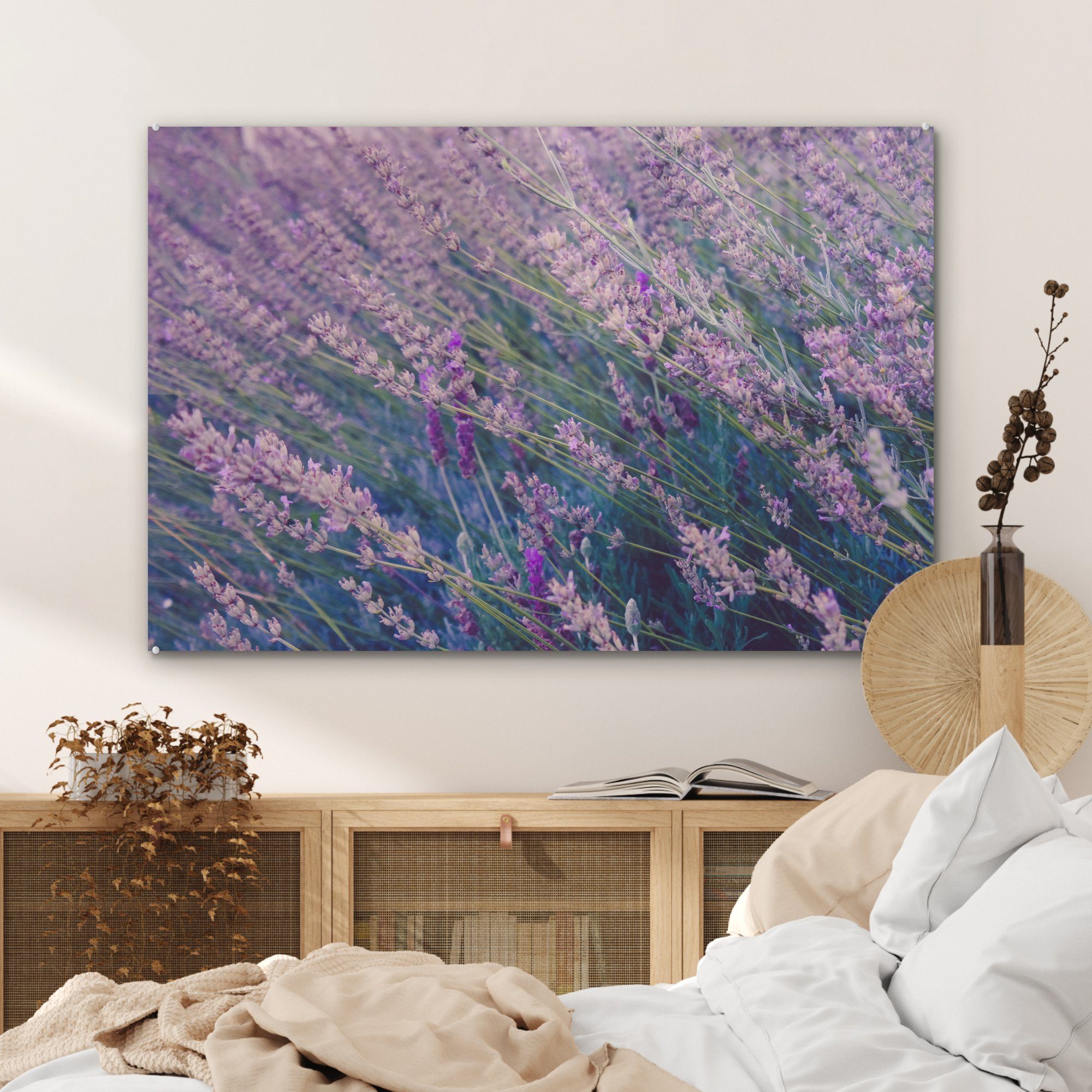 MuchoWow Acrylglasbild Blumen Lavendel & St), Wohnzimmer (1 Acrylglasbilder - - Lila, Schlafzimmer
