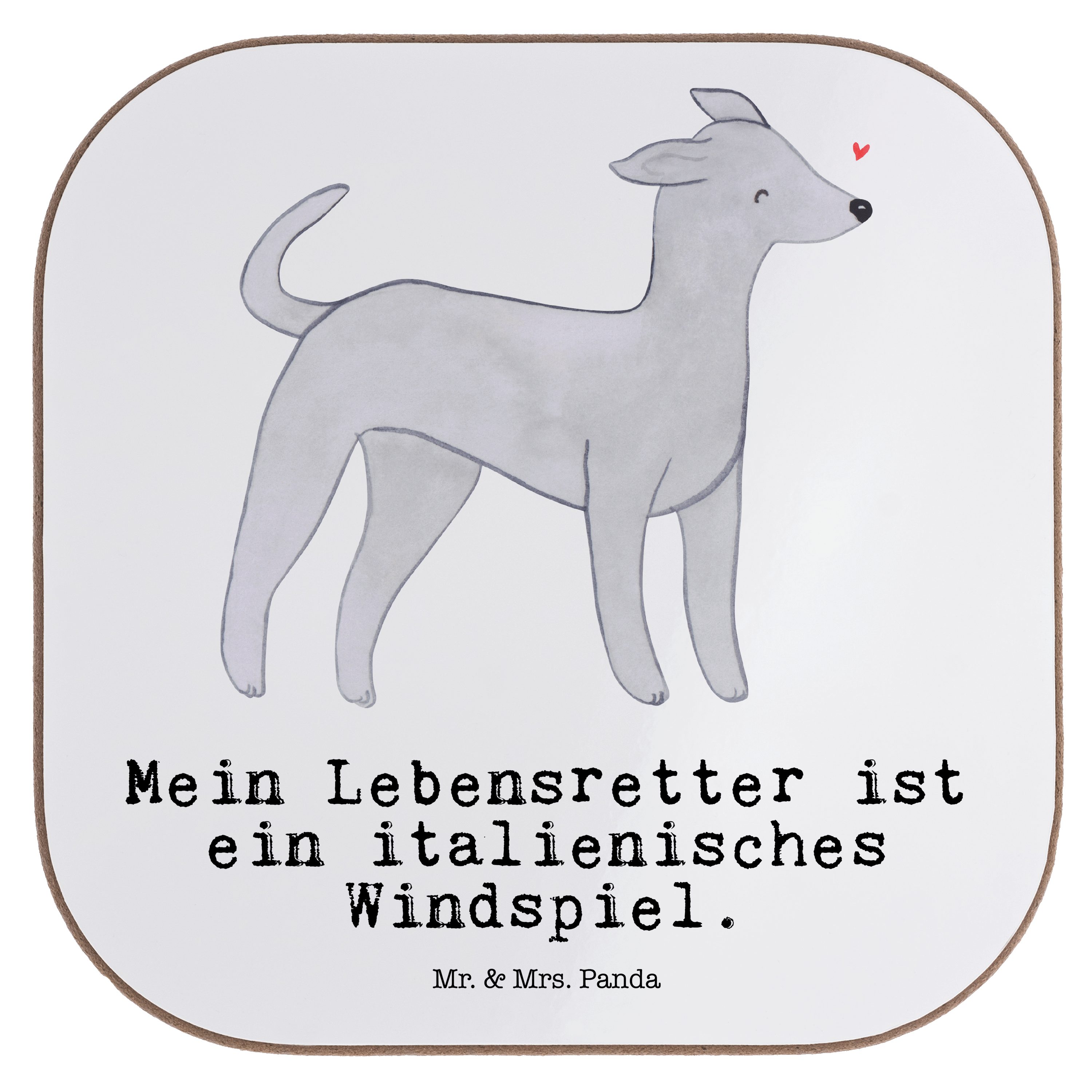 Mr. & Mrs. Panda Getränkeuntersetzer Italienisches Windspiel Lebensretter - Weiß - Geschenk, Tierfreund, H, 1-tlg., Handgezeichnete Motive