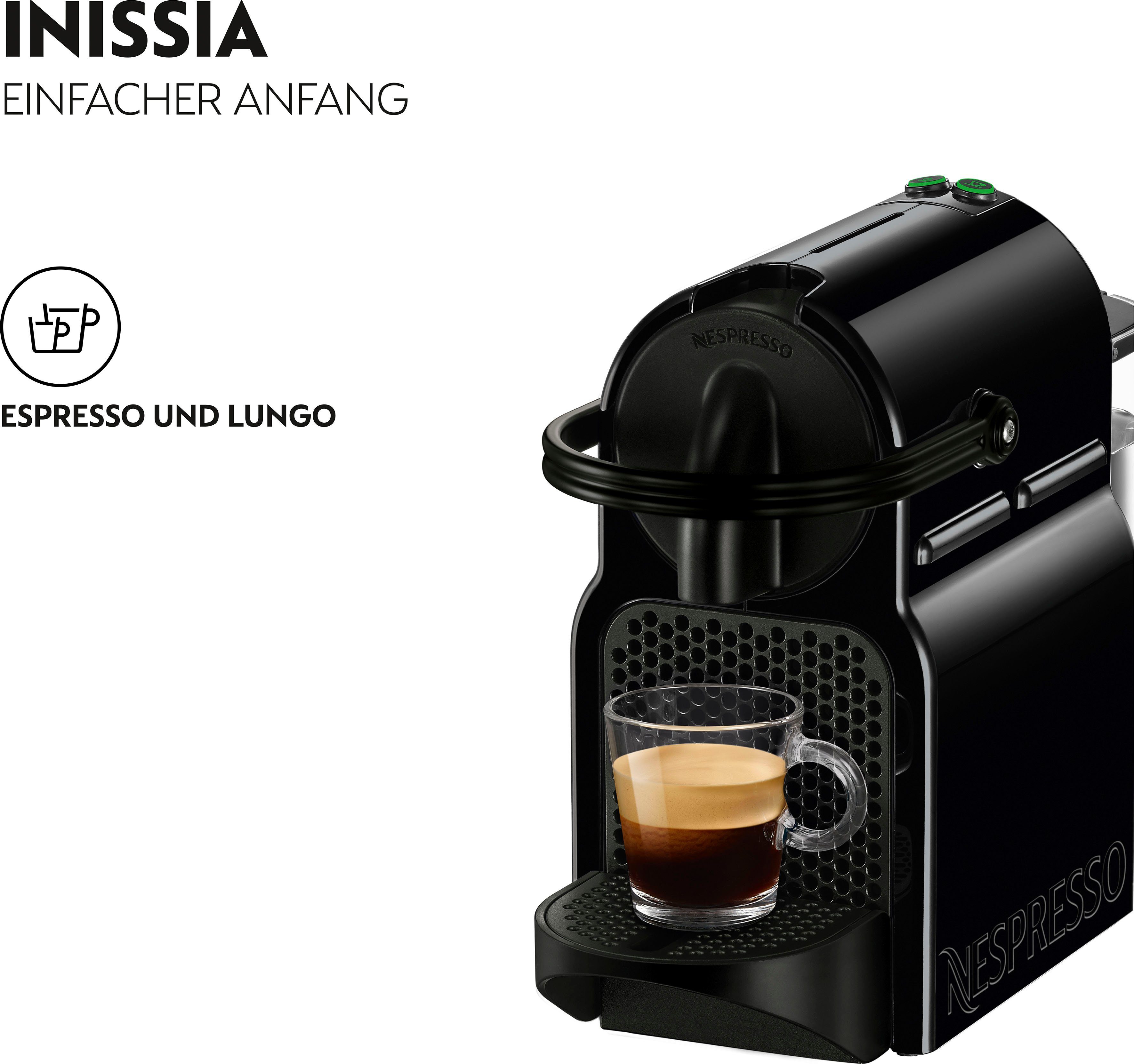 Willkommenspaket Kapseln inkl. von DeLonghi, Black, EN Kapselmaschine 80.B Inissia Nespresso 7 mit
