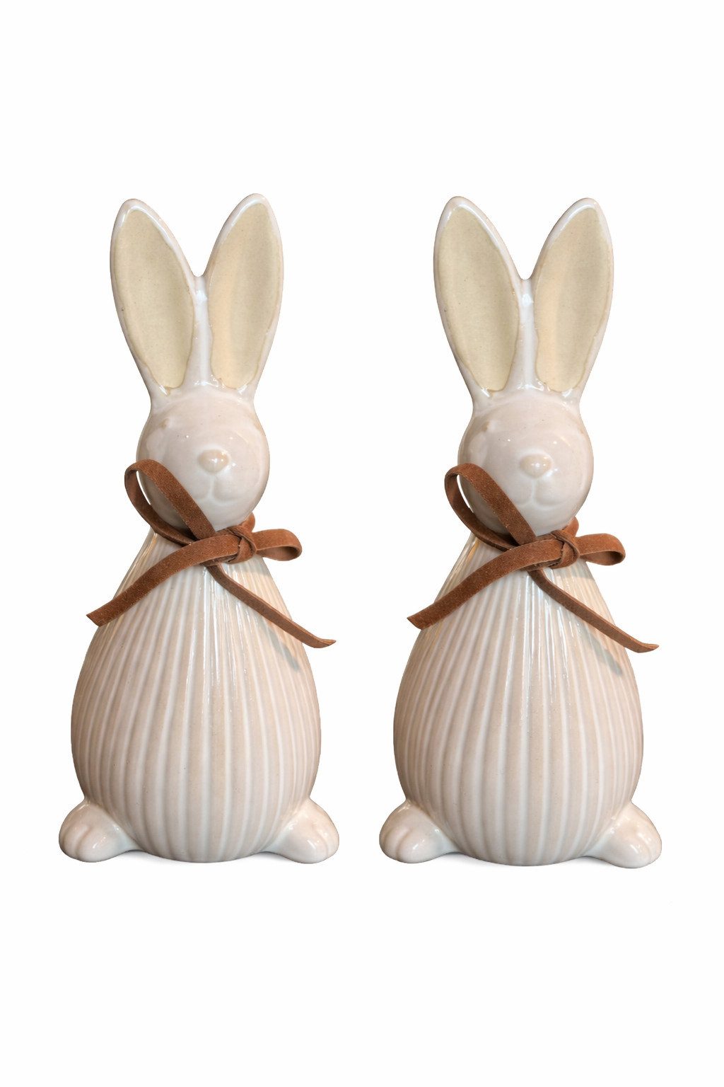 finehomegarden Osterhase Keramik Hase 2er Set Dekofigur Ø7cm H17cm Ostern Skulptur Deko (Set, 2 St., 2er Set), creme/weiß Osterdeko Frühjahrsdekoration Wohnaccessoire 613047-12