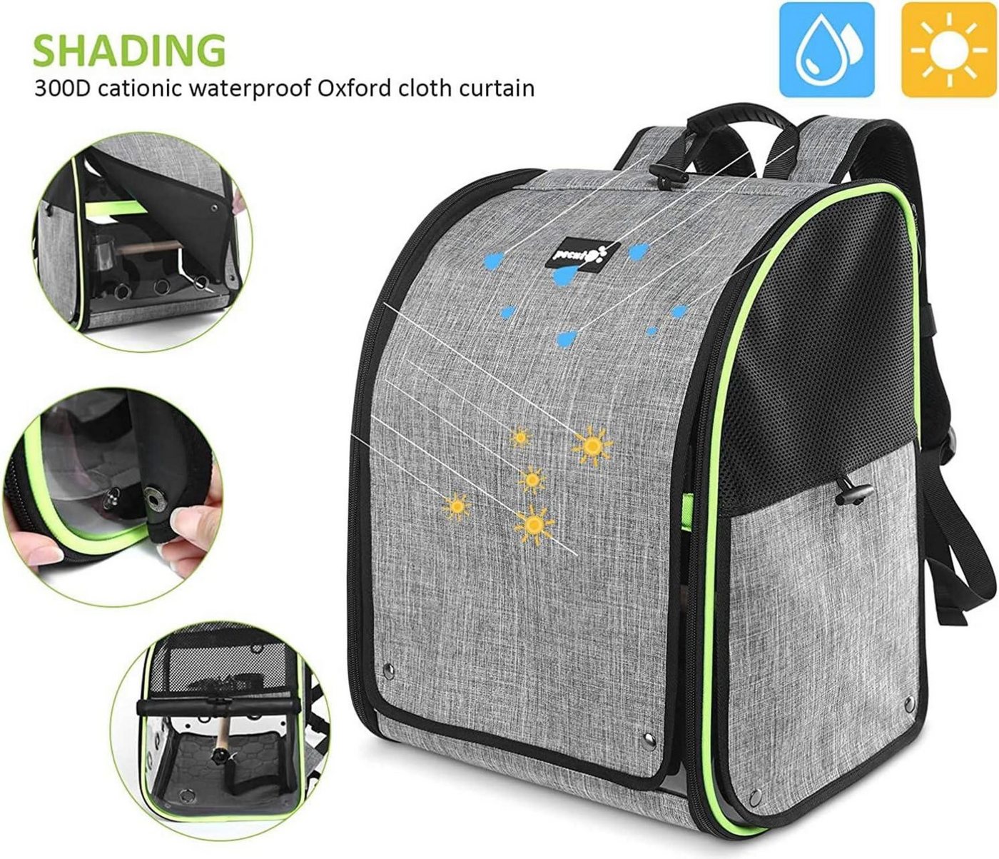 Thumbnail - LuxusKollektion Schutzkragen Vogel Rucksack für Papageien mit Holzstab, Träger und