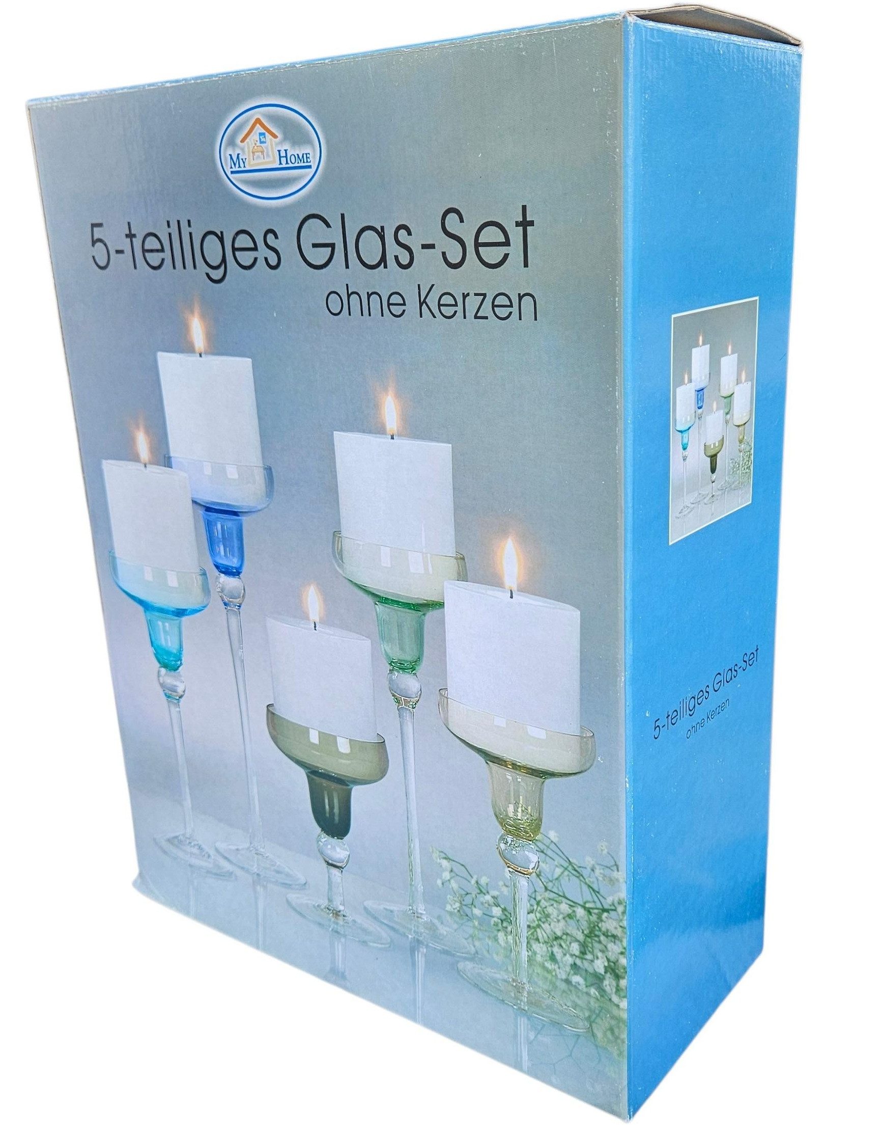 FEPA GmbH Kerzenhalter Kerzenständer aus Glas 5-tlg. 12-25cm Höhe für Stumpenkerzen (5 St)