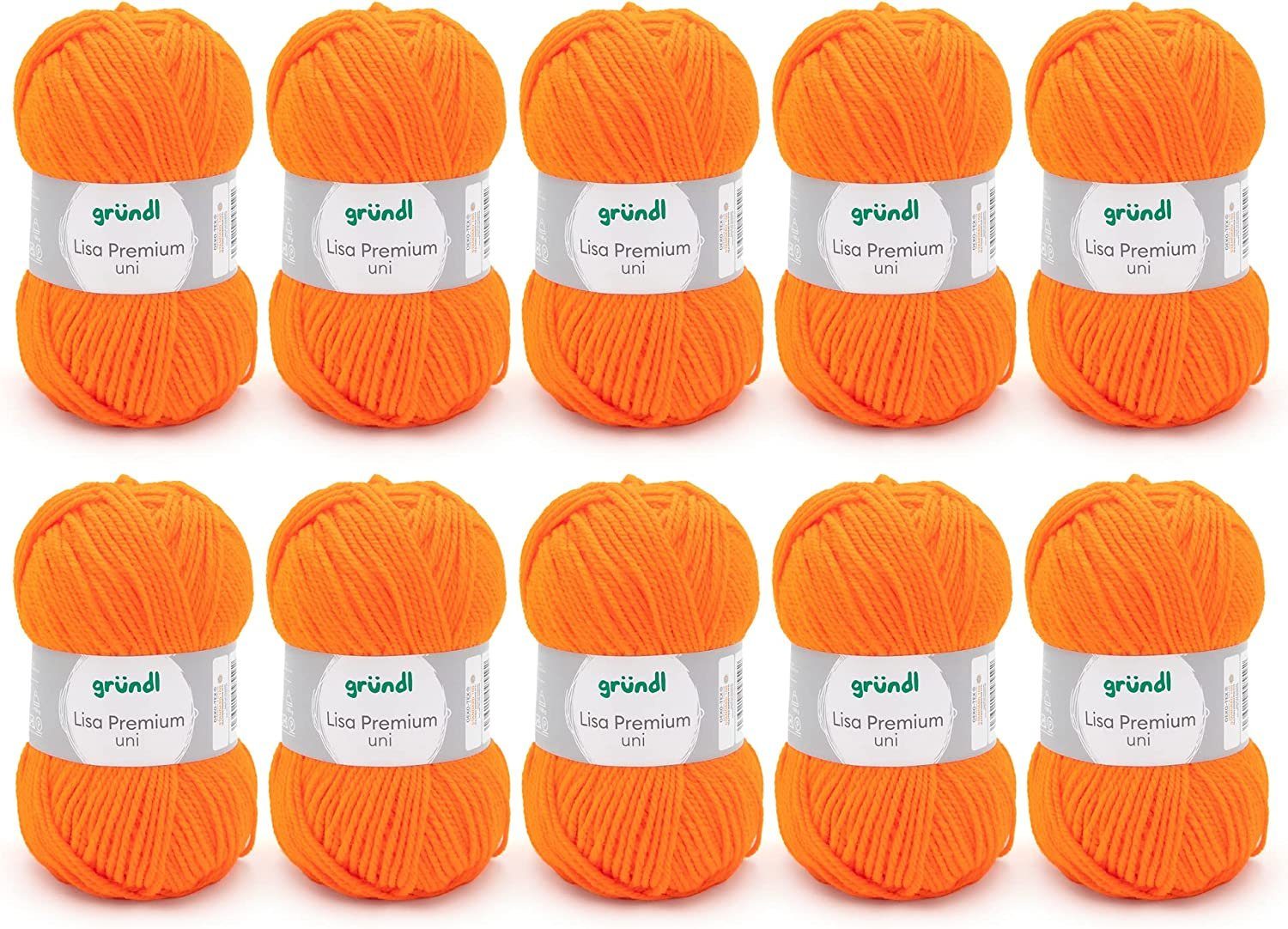 Gründl Wolle Lisa Premium Uni im 10x50g Wollpaket zum Handarbeiten Häkelwolle, (Wolle zum Stricken, Häkeln, Handarbeiten, Handstrickgarn), weich und pflegeleicht, ohne Schurwolle