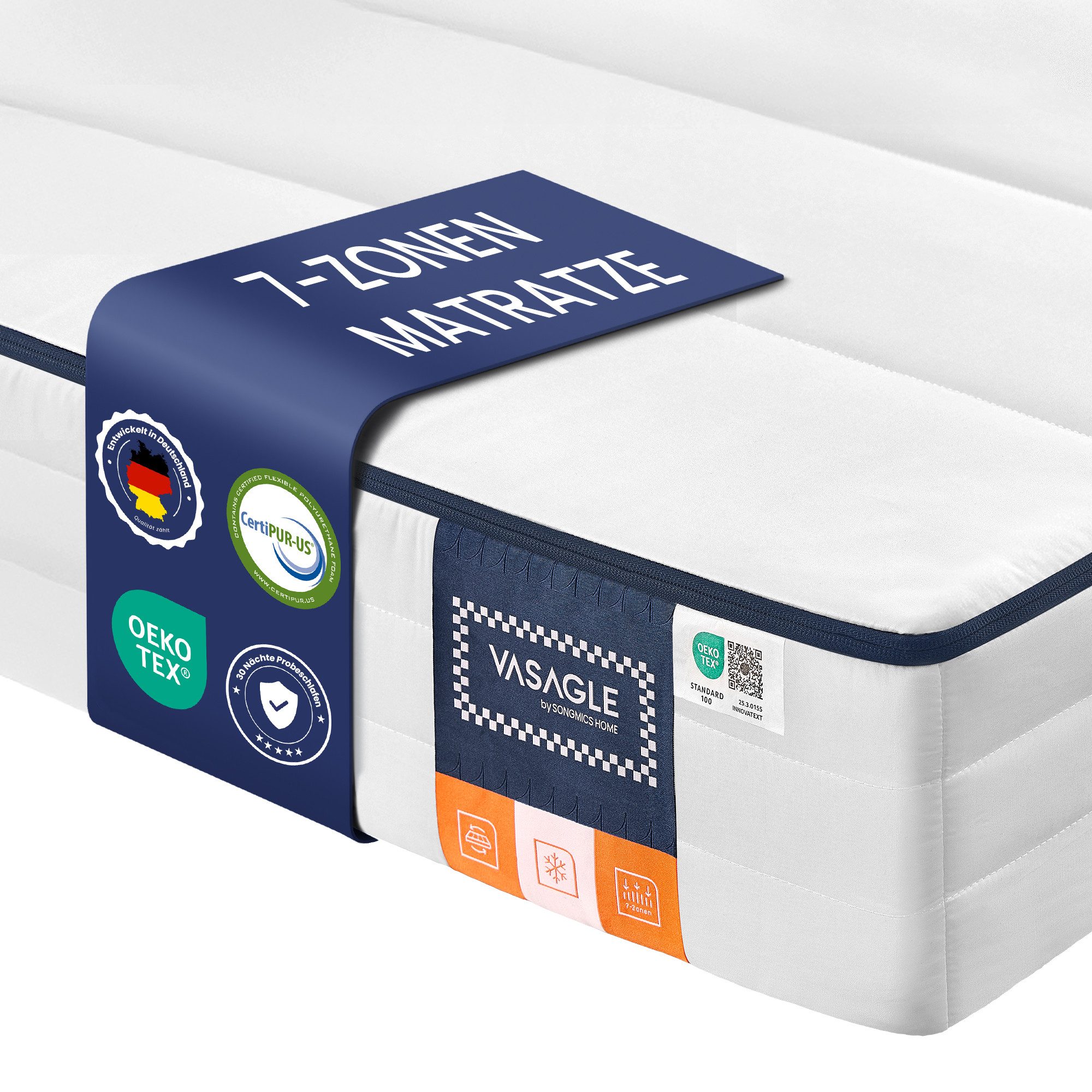 Kaltschaummatratze Gel-Memory-Schaumstoff, VASAGLE, 16 cm hoch, mittelfest, H3, 7-Zonen-Unterstützung, atmungsaktiv, Abnehmbarer