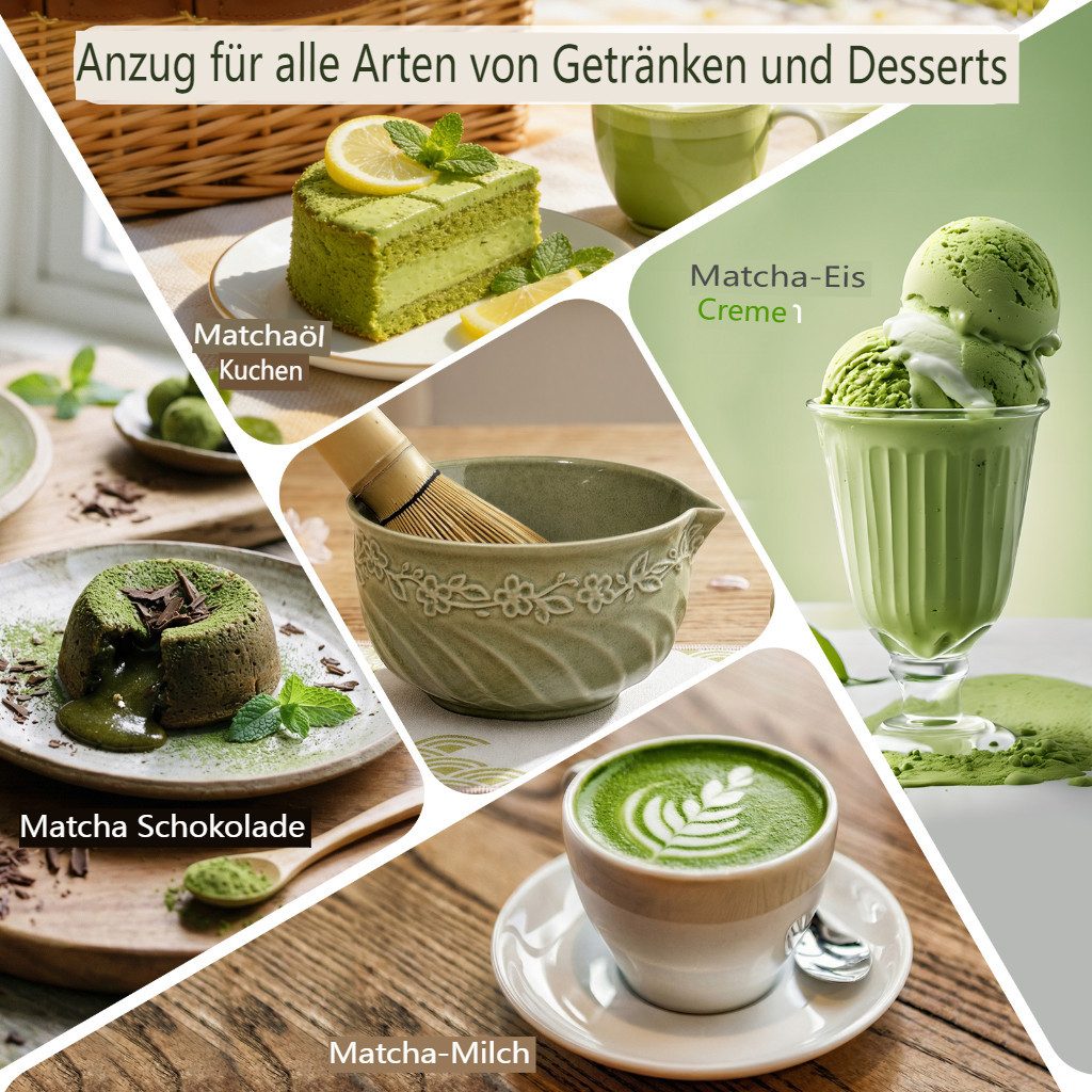 VONATES Teeservice 9-teilig Matcha Set mit Matcha-Schale, Bambus-Besener & Halter, Sieb, Löffel, Tuch, Eisform, aus Bambus und Keramik für Teezeremonie – Bild 4 von 5