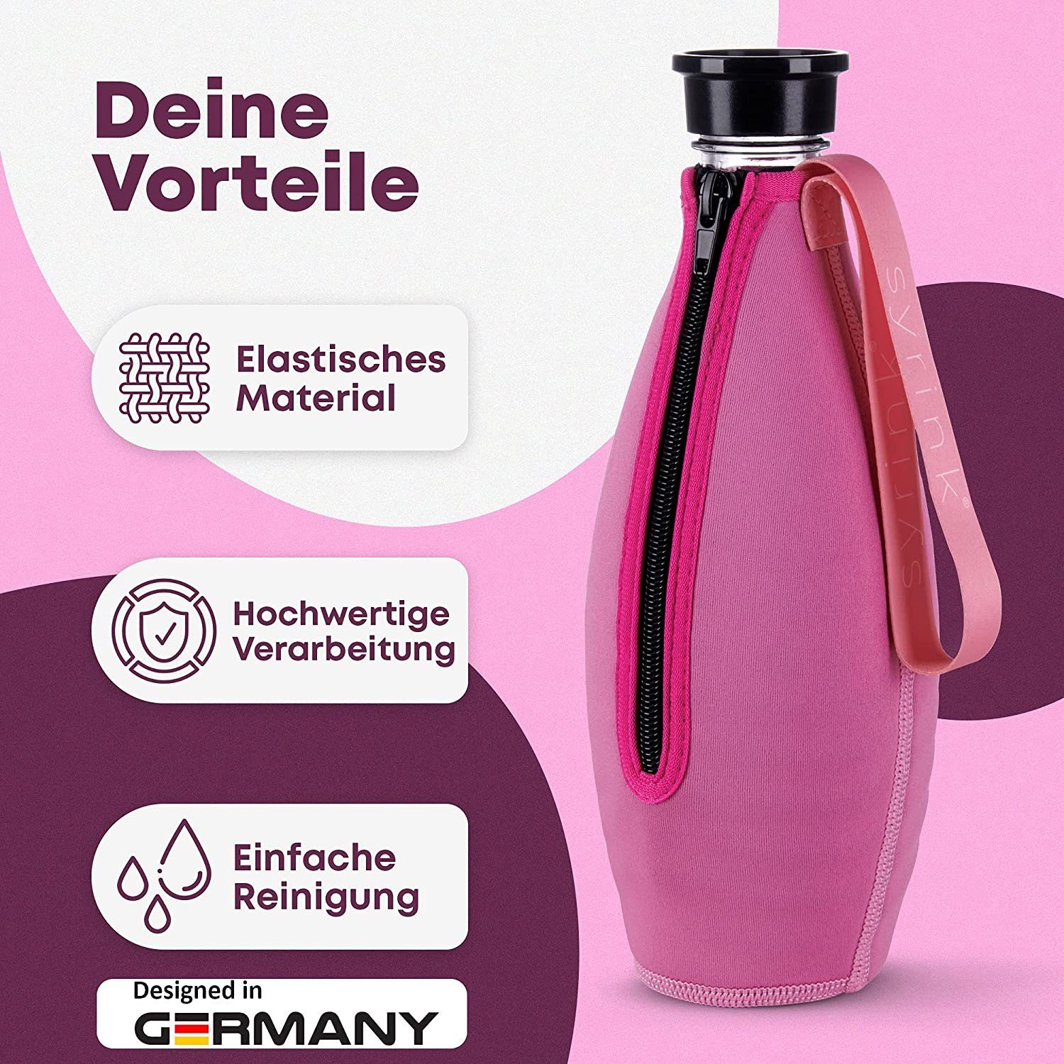 Neoprenschutzhülle Thermoflasche Glasflasche, SYRINK® Thermohülle mit kompatibel SodaStream 2.0 pink Crystal ROXUS