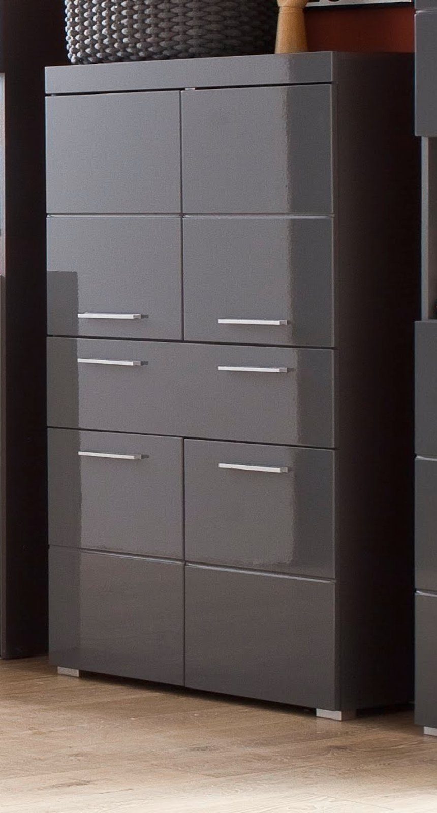 trendteam Midischrank Amanda (Mehrzweckschrank in grau Hochglanz, 4-türig, 73 x 132 cm) mit viel Stauraum