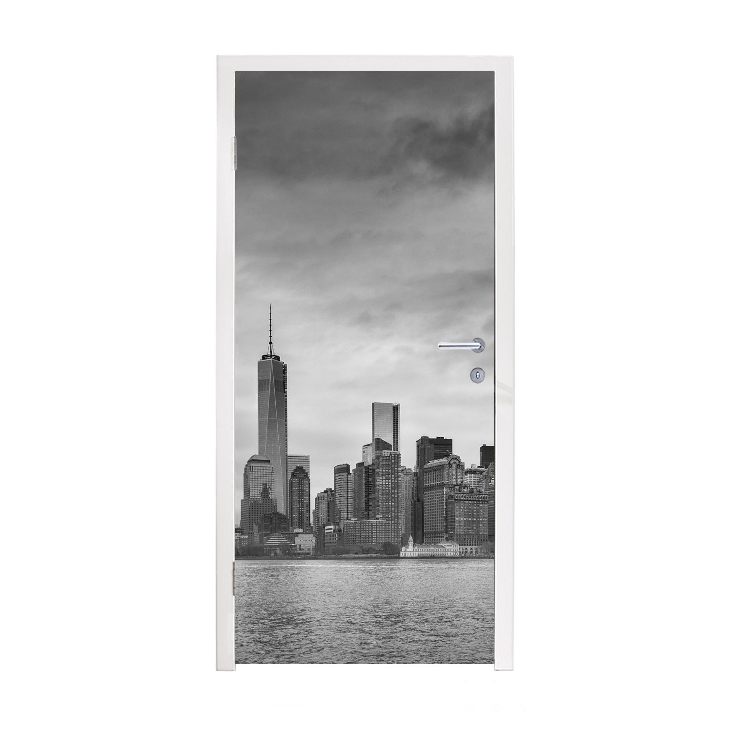 MuchoWow Türtapete Manhattan New York in schwarz und weiß, Matt, bedruckt, (1 St), Fototapete für Tür, Türaufkleber, 75x205 cm