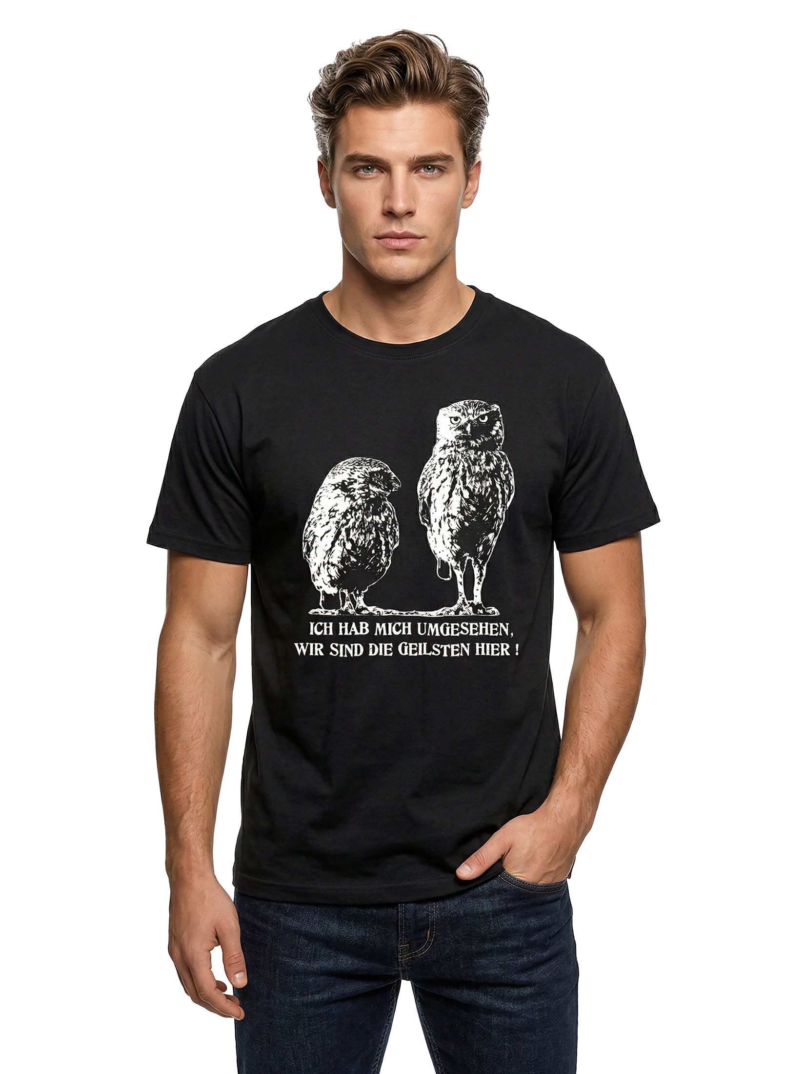 MAKAYA T-Shirt Herren Eule Spruch Witzig Lustig Cool Print Druck Jungen Männer Kinder mit Druck