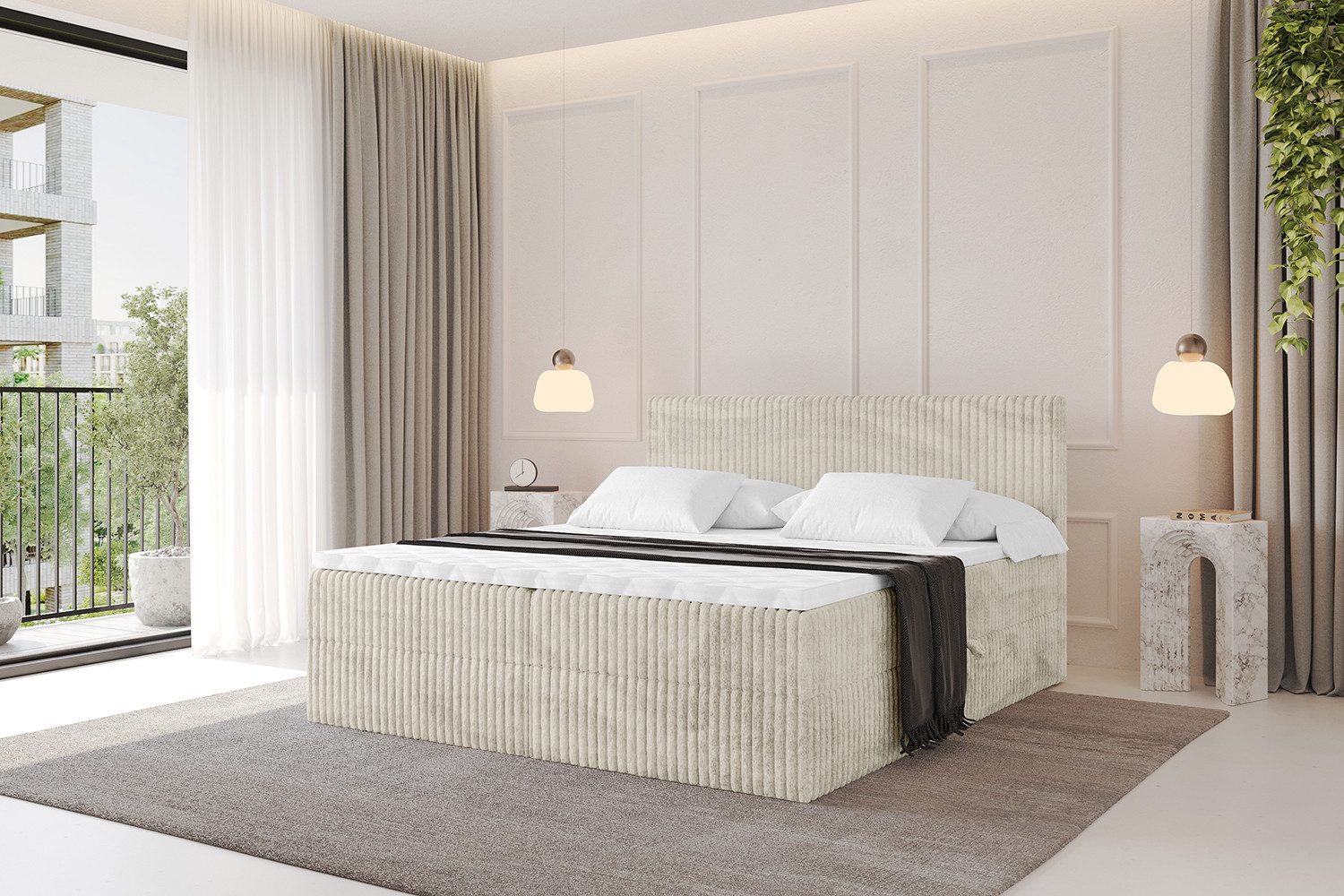 ALTDECOR Boxbett TOLO (Multipocket-Matratze H4, H3 Matratze Bonellfederung, Topper, Kopfteil)
