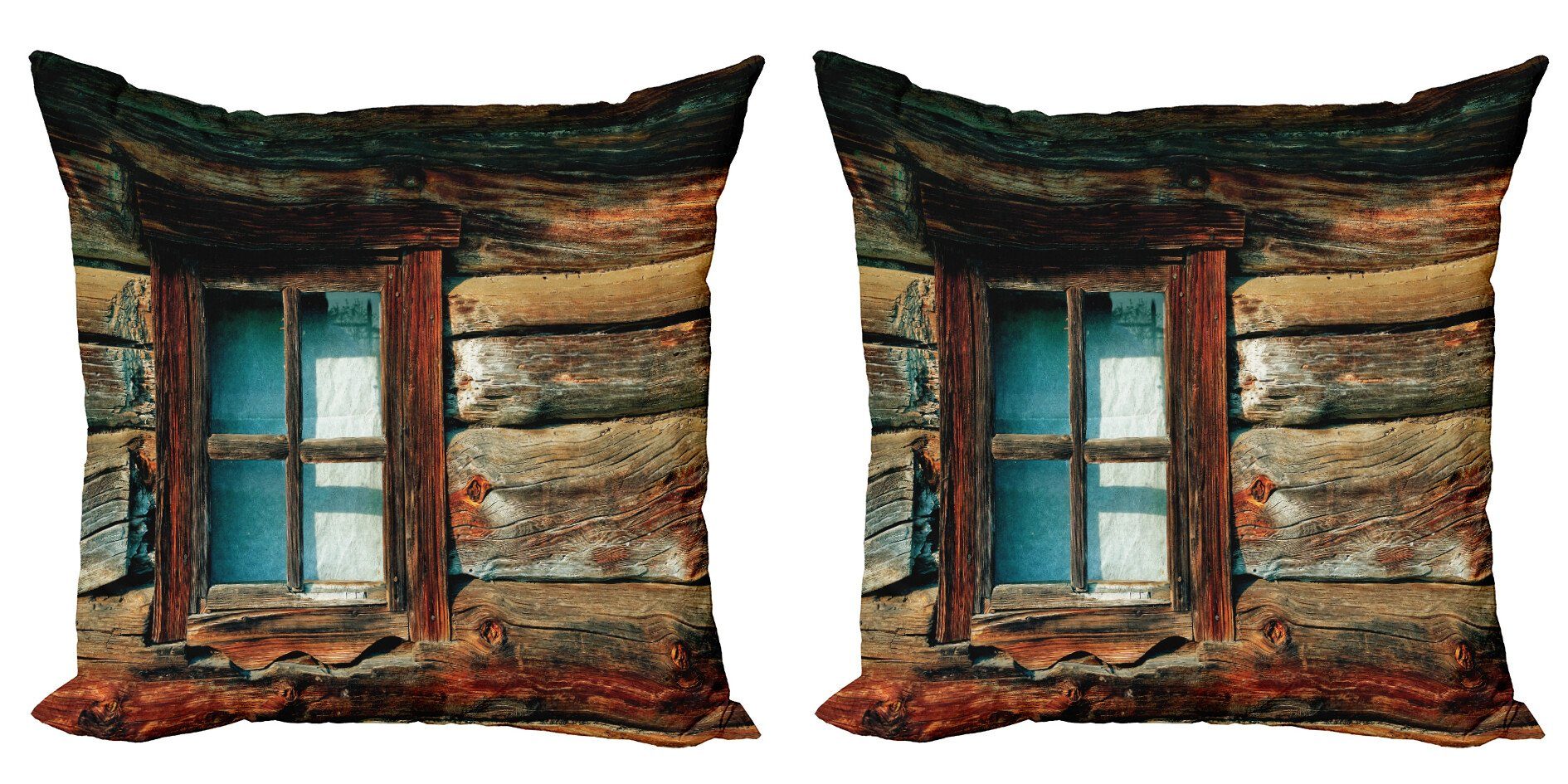 Kissenbezüge Modern Accent Doppelseitiger Digitaldruck, Abakuhaus (2 Stück), Landschaft Holz-Muster-Fenster