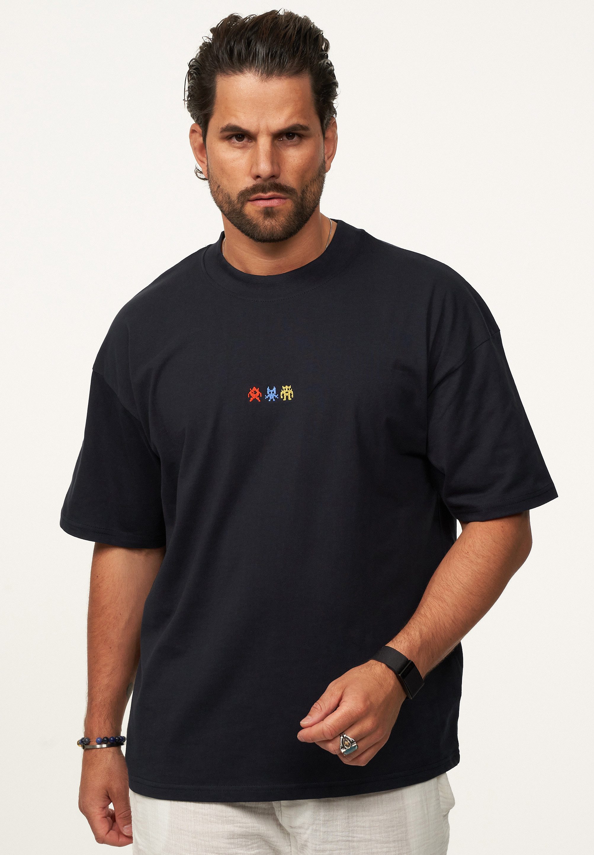 SOULSTAR T-Shirt mit Stickerei Herren Oversize-Fit Kurzarm Shirt mit Rundha günstig online kaufen