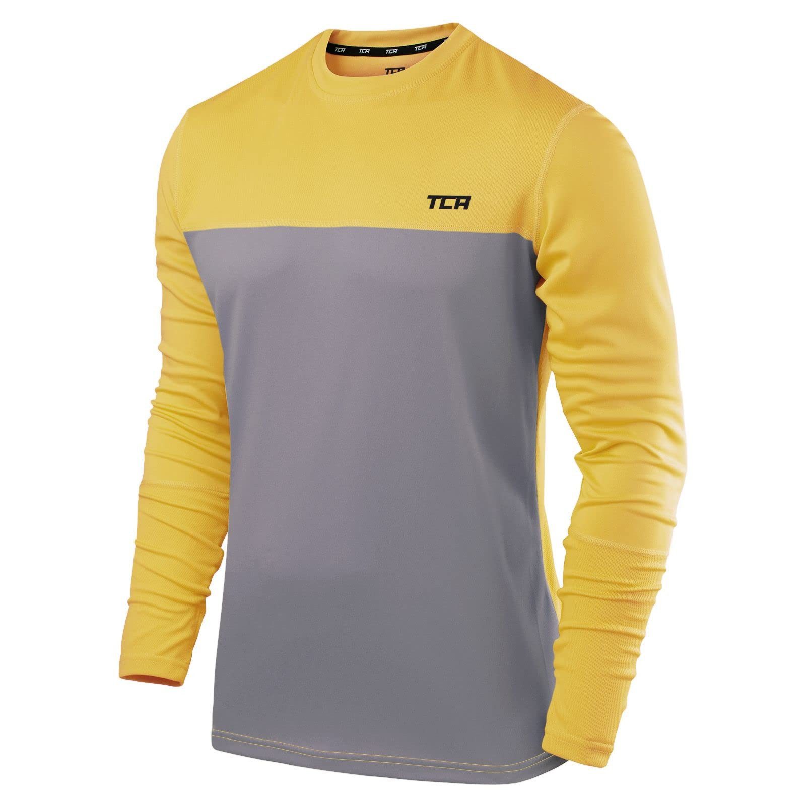 TCA Trainingsshirt TCA Herren Langarm Laufshirt - Grau/Gelb (1-tlg)