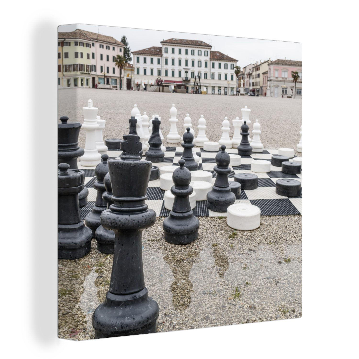 OneMillionCanvasses® Leinwandbild Schach spielen auf einem großen Platz, (1 St), Leinwand Bilder für Wohnzimmer Schlafzimmer
