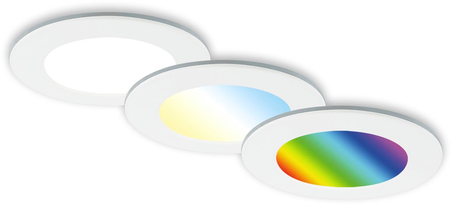Briloner Leuchten LED Einbauleuchte 3er Set LED Einbauleuchten RGB-CCT, weiß, 3er Set LED Einbauleuchten, RGB CCT, Einbaustrahler Bad, Bad IP65