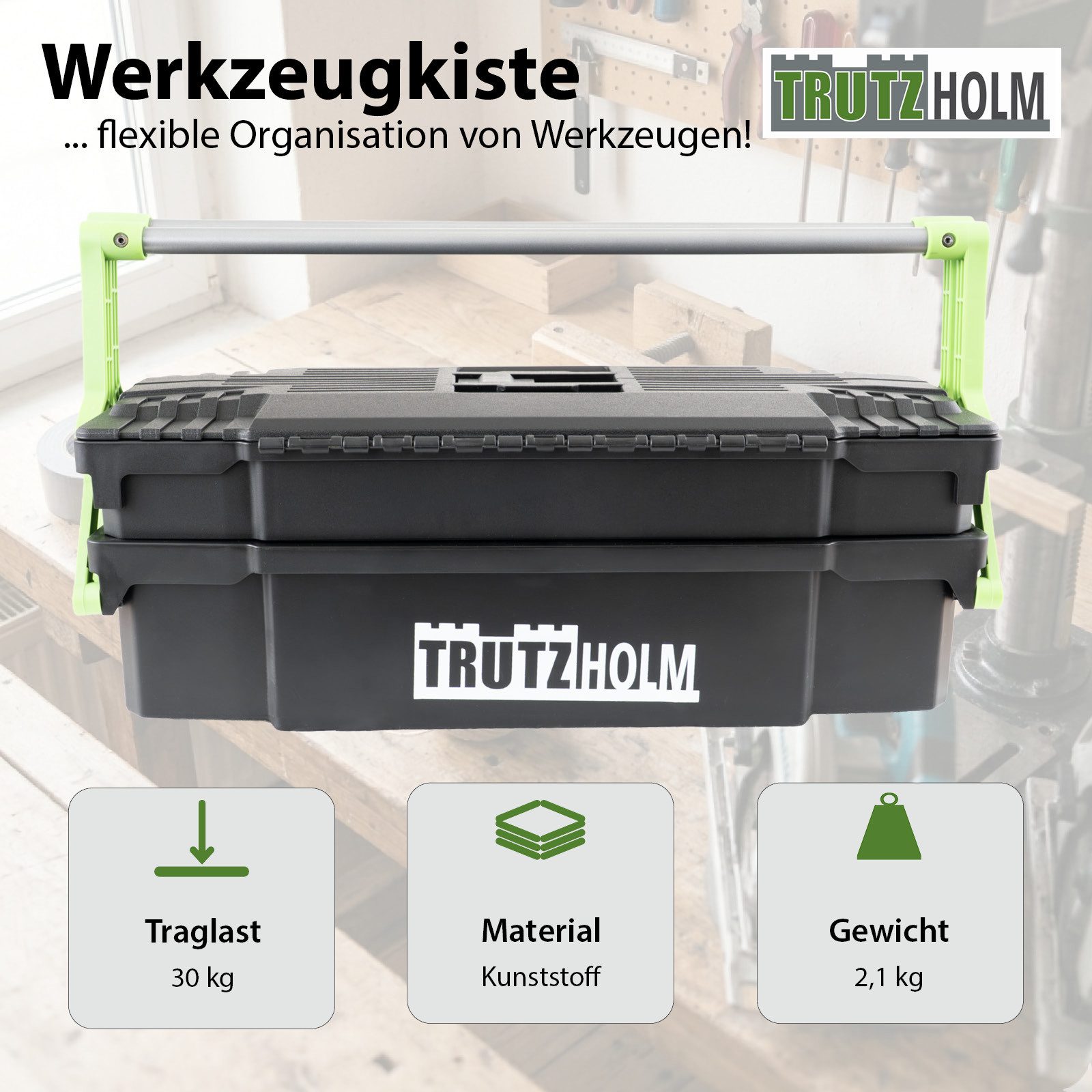 TRUTZHOLM Werkzeugkoffer 2-lagig 30kg Traglast 8 Fächer flexibel anpassbar 42x17x16 cm