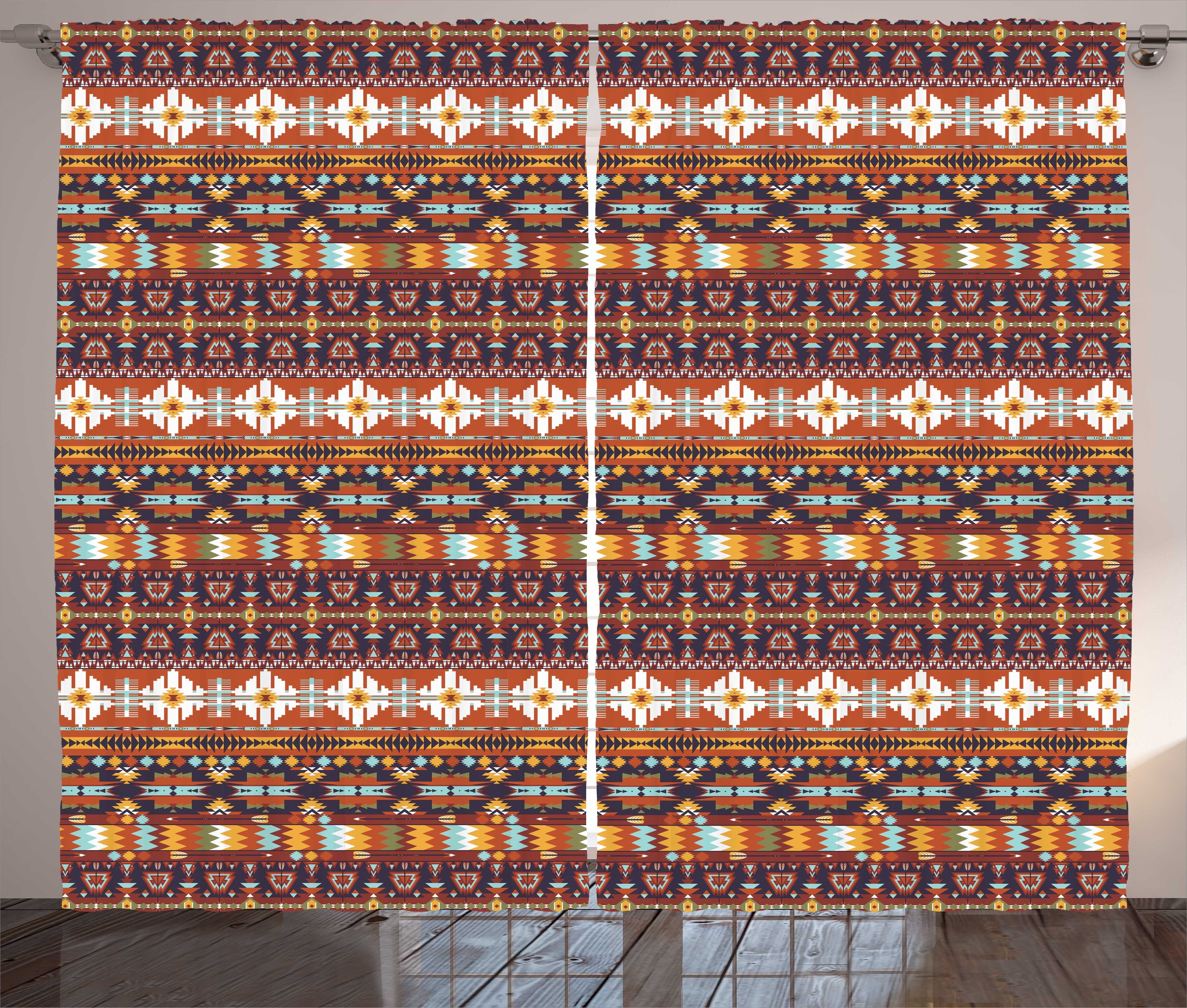 Gardine Schlafzimmer Kräuselband Vorhang mit Schlaufen und Haken, Abakuhaus, Bunt Aztec Stil Pfeil