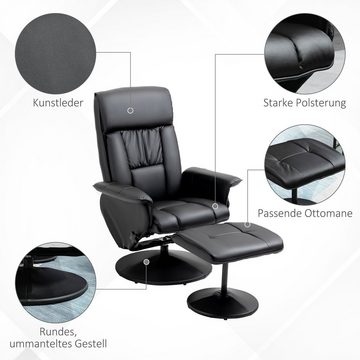 HOMCOM Relaxsessel Fernsehsessel mit umwickeltem Fuß drehbarer TV-Sessel (Set, 2-St., 1 x Relaxsessel; 1 x Hocker), Büro PU Schwarz 78 x 84 x 110 cm
