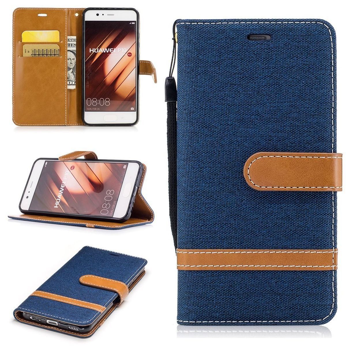 König Design Handyhülle Huawei P10, Huawei P10 Handyhülle Bookcover Blau
