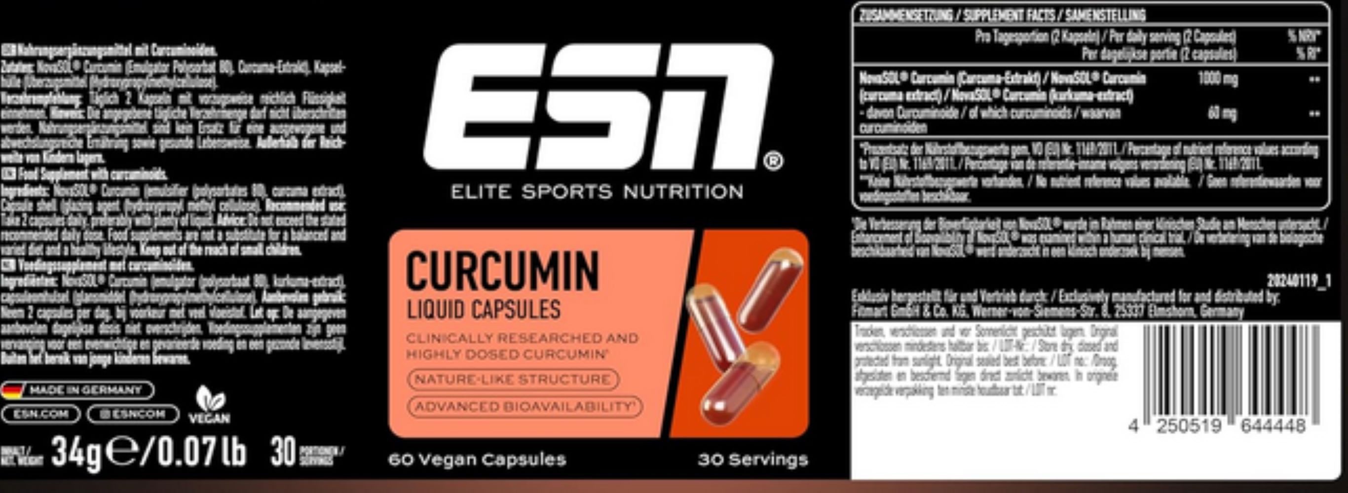 ESN ESN Kurkuma 60 Kapseln: Curcumin Liquid 1000 mg Curcuma Kapseln, 34 g, Innovative Liquid-Kapsel