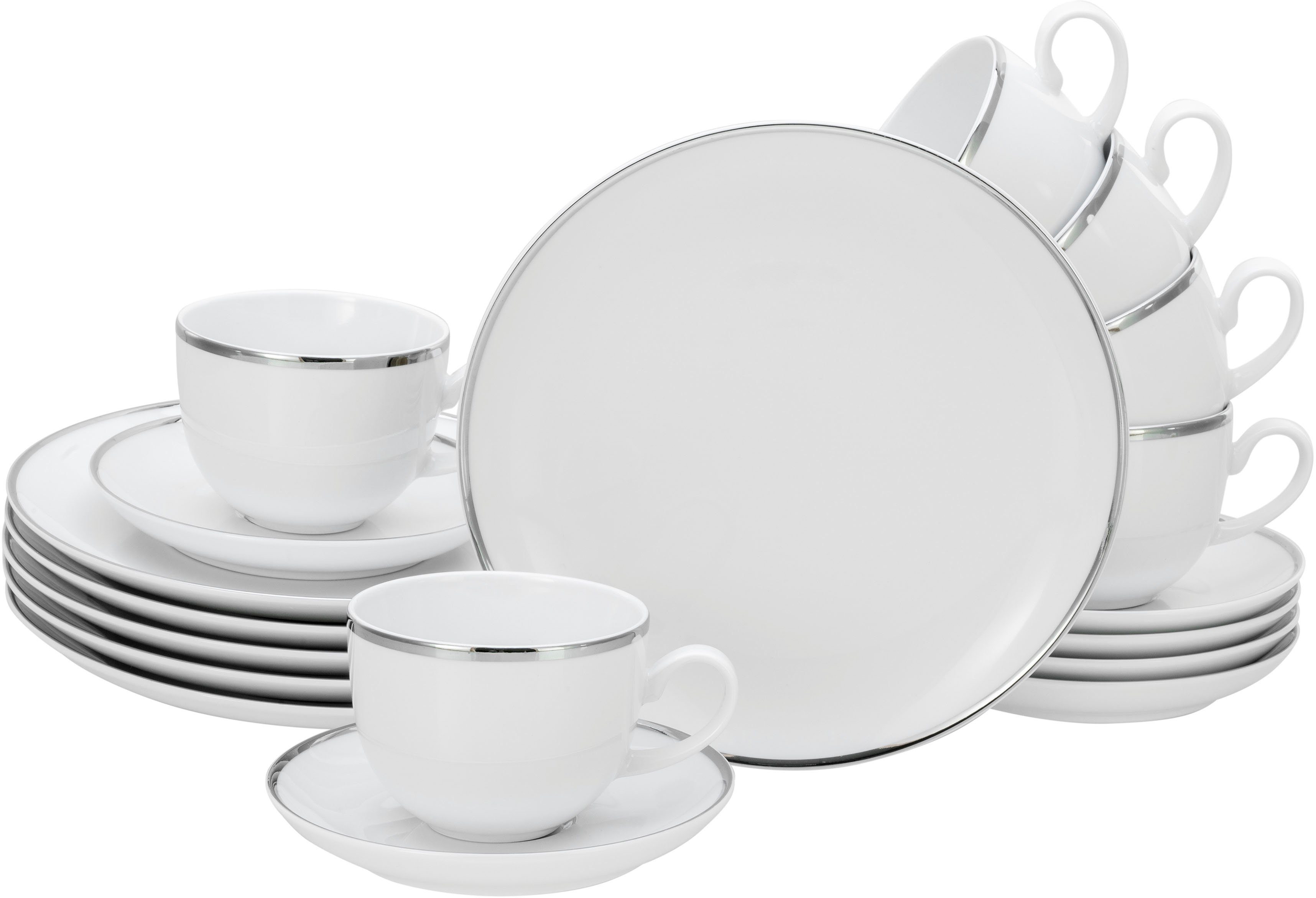 Guido Maria Kretschmer Home&Living Kaffeeservice Geschirr-Set Godi (18-tlg), 6 Personen, Porzellan, Service, handbemalter Rand, 18 Teile, für 6 Personen