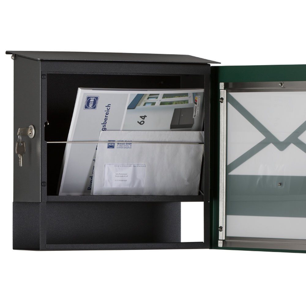 Heibi Briefkasten Briefkasten Made Posthaltebügel, grün Wasserschutzblech in Germany