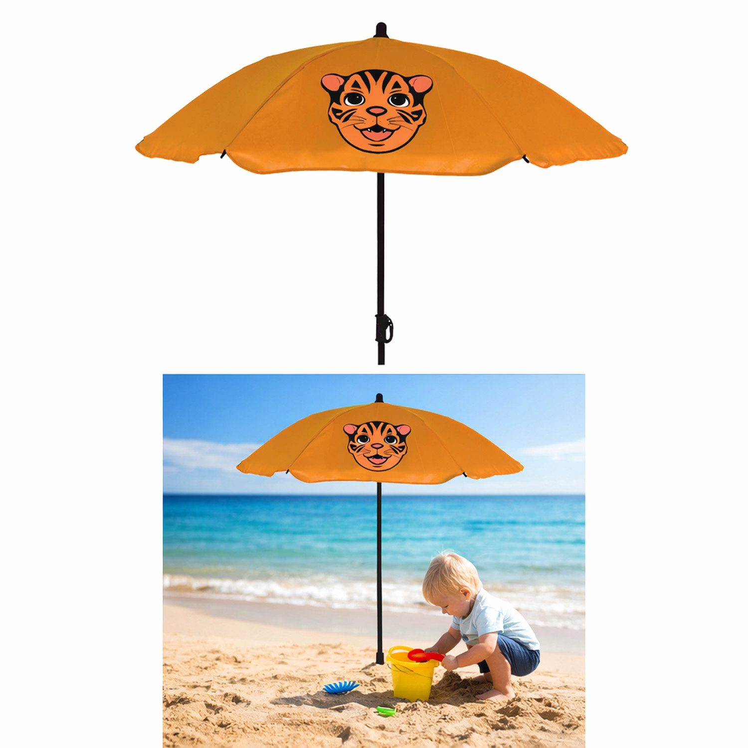 Mojawo Essgruppe Kinder Sonnenschirm Sonnenschutz Gartenschirm Ø110xH130 cm Tiger – Bild 2 von 4