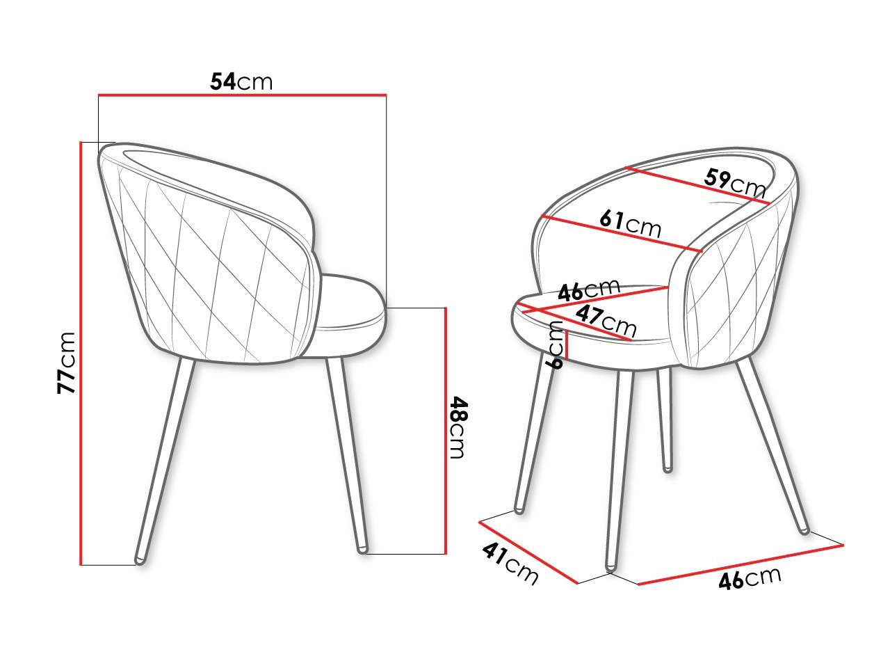 Metall, Stuhl aus cm Stück), 61x54x77 K430 (1 MIRJAN24 Beine