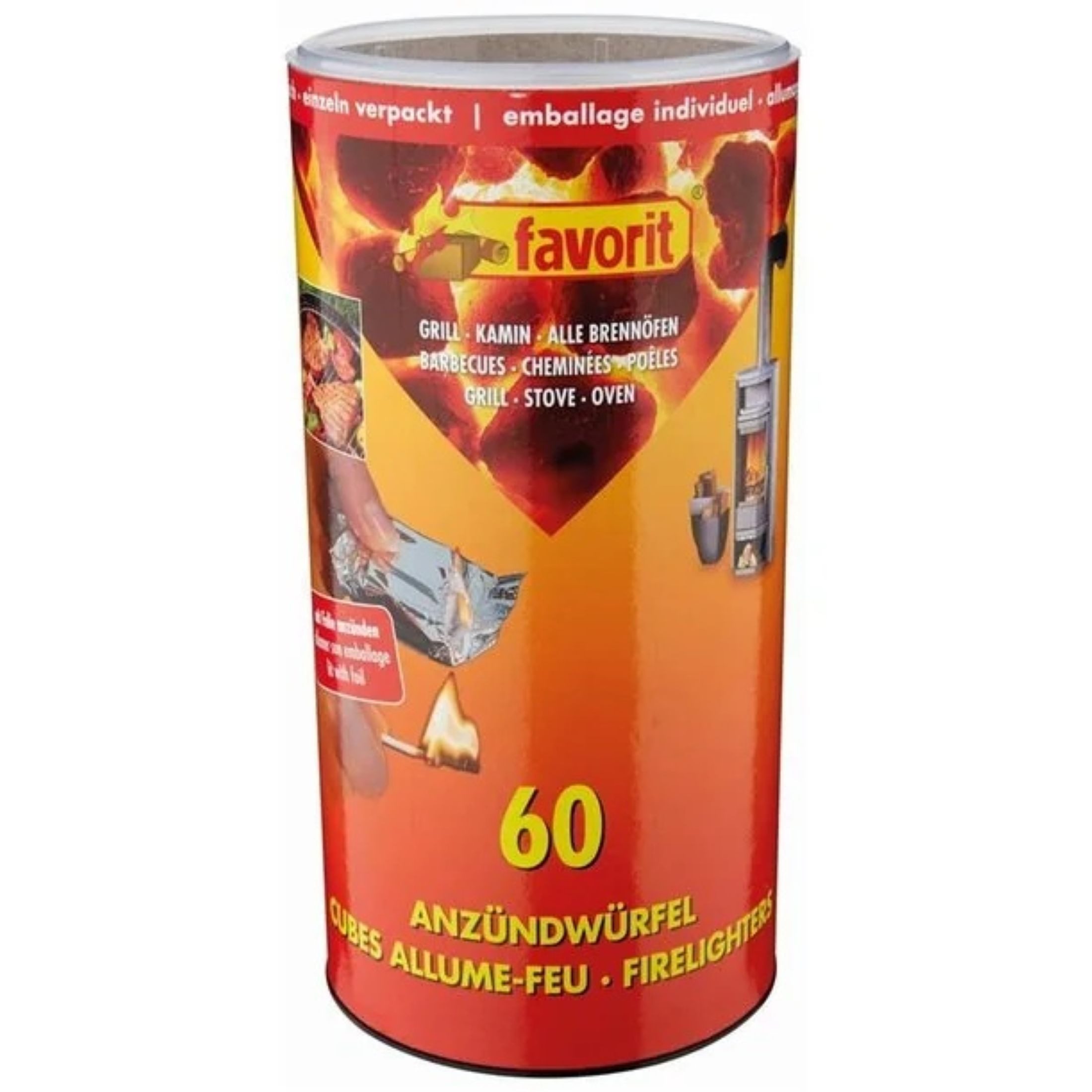 favorit Grillanzünder FAVORIT Anzündwürfel einzeln verpackt, 60er-Dose, (60-St)