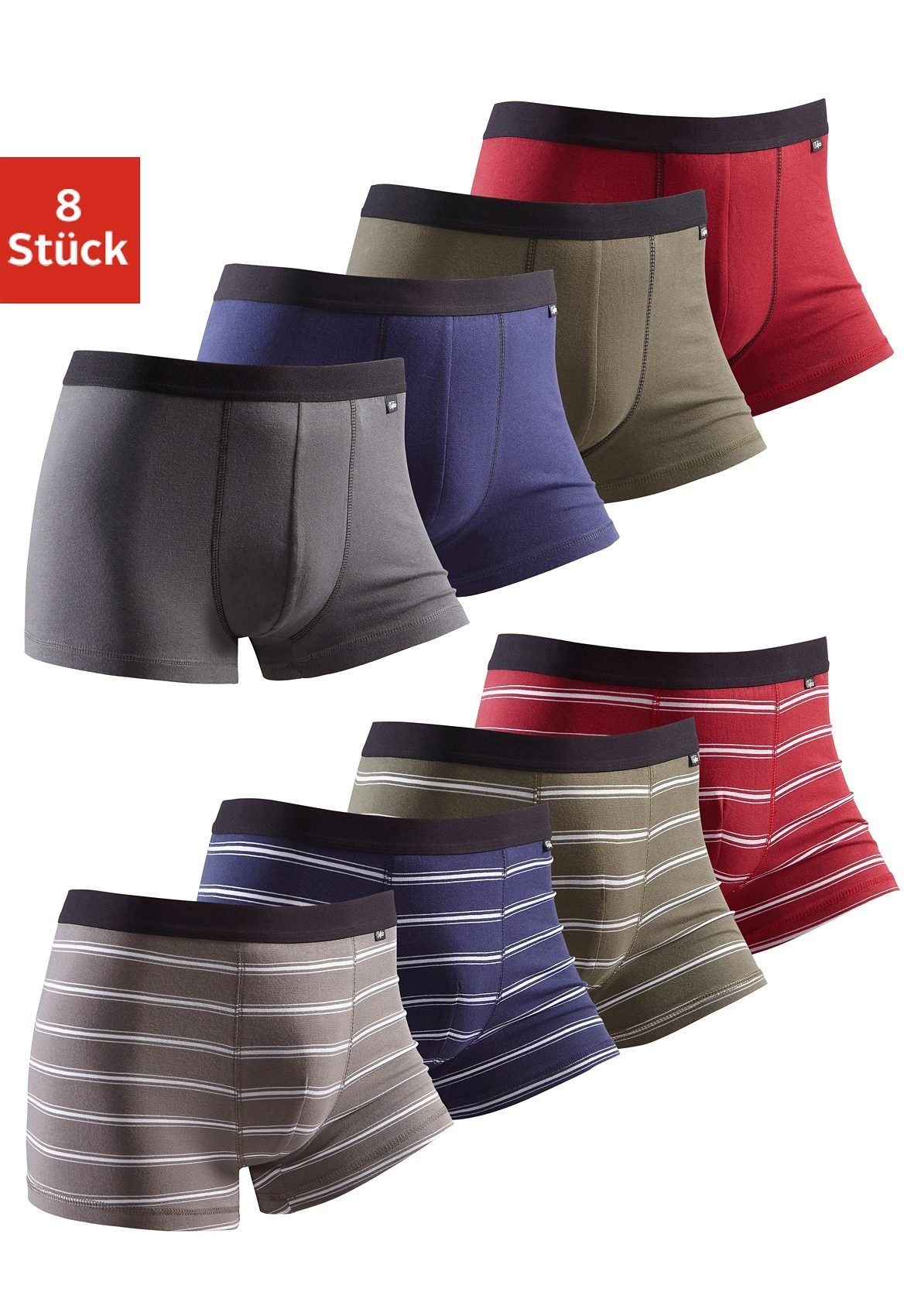 Buffalo Boxer Boxershorts für Herren (Packung, 8-St) mit kontrastfarbigem W günstig online kaufen