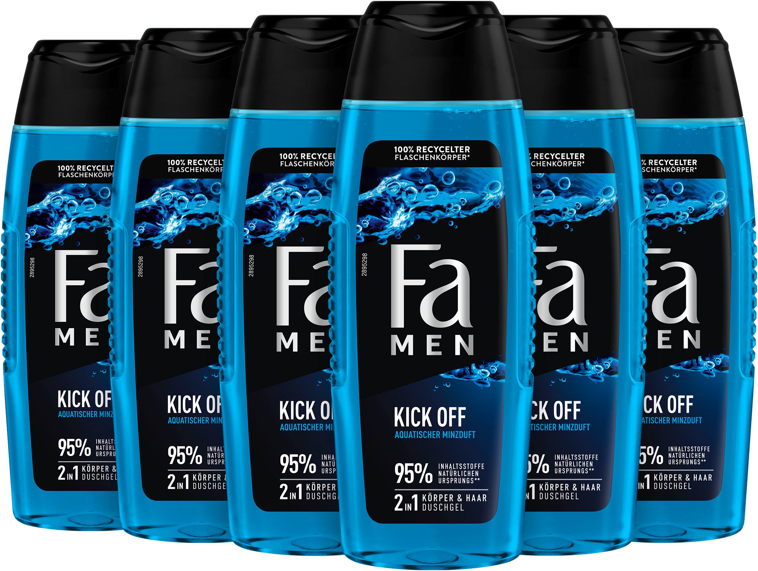 FA Duschgel Duschpflege Men Kick Off, 6x 250 ml, 6-tlg., Vegane Formel, aus 100% recyceltem Material