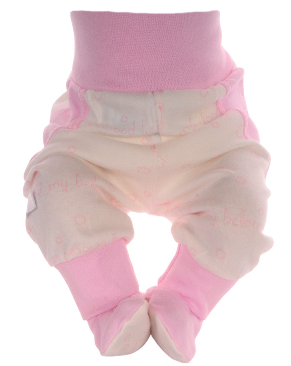 Schlupfhose Hose mit Füßchen für Baby und Kinder in Creme Rosa mit Bärchen