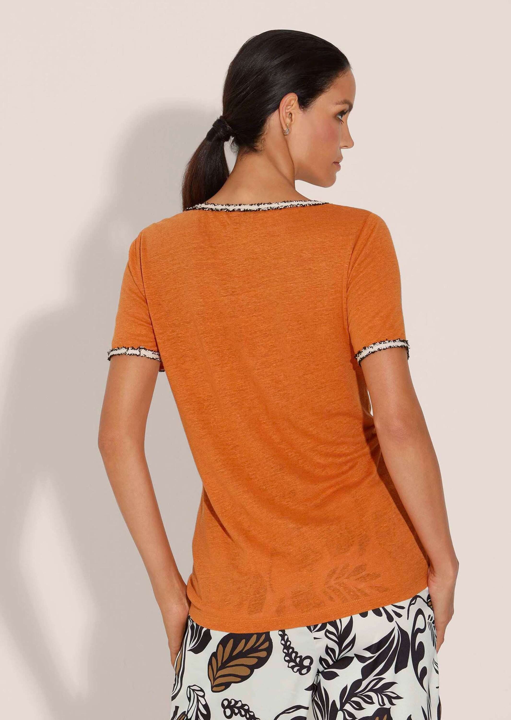 MADELEINE Kurzarmshirt Trendiges Kurzarm-Shirt, V-Ausschnitt Uni-Design mit kontrastierendem Band am Ausschnitt