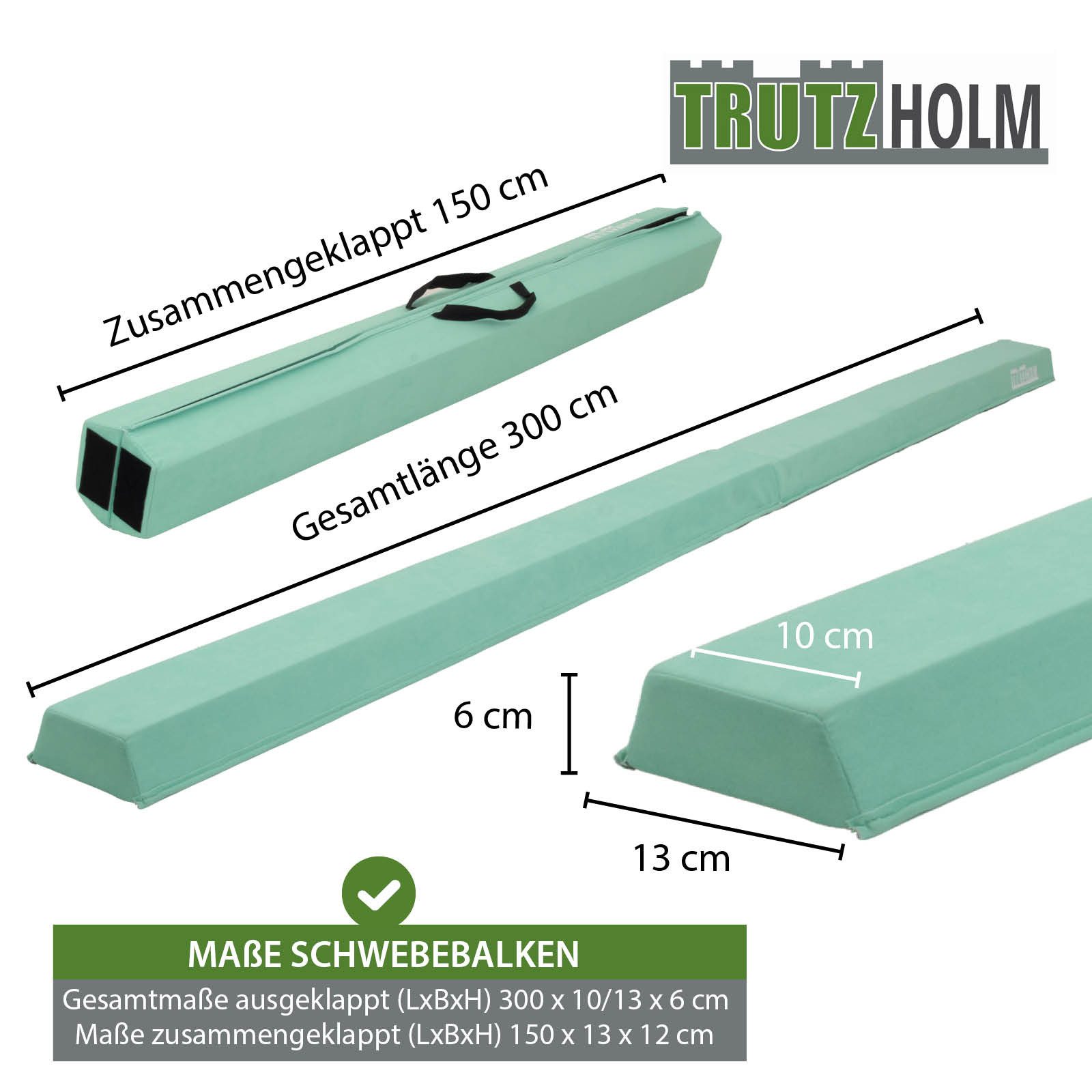 TRUTZHOLM Balanceboard Schwebebalken 300 cm mint tragbarer Turnbalken inkl.Tragetasche, klappbar, tragbar, bodennah, kombinierbar