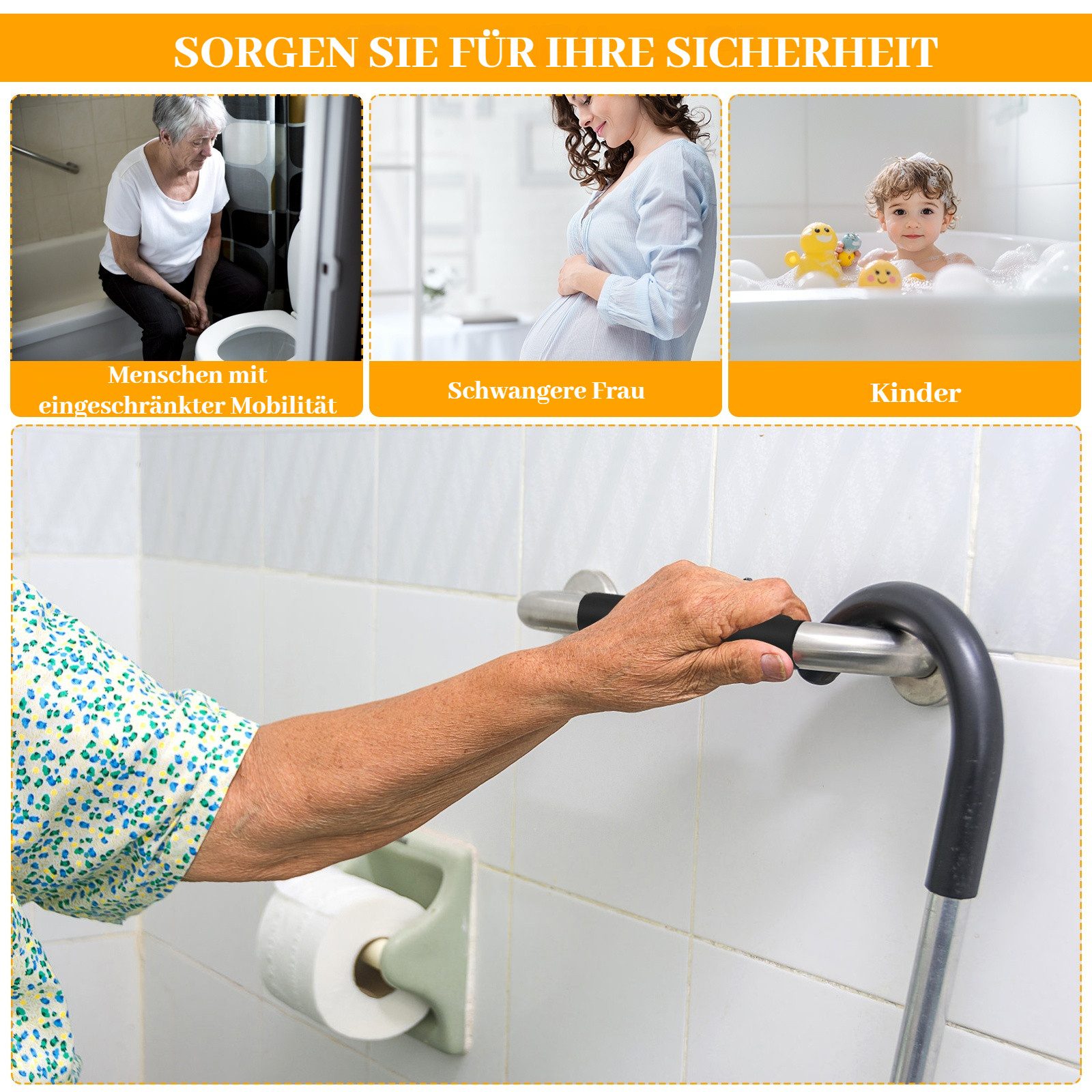 BlingBin Haltegriff Dusch-Haltegriffe für Senioren, Badewannen, Toiletten und Duschen, belastbar bis 200 kg, Badewannengriff für WC Bad und für Menschen mit Behinderung