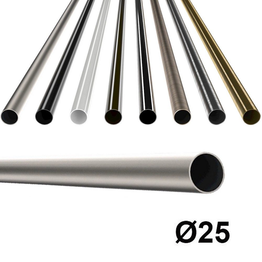 MDEKOR Gardinenstange Gardinenrohr aus Metall – Stahlrohr für Stangen Ø 16, 19 & 25 mm, Ø 25 mm Chrom Matt, Länge 120 cm